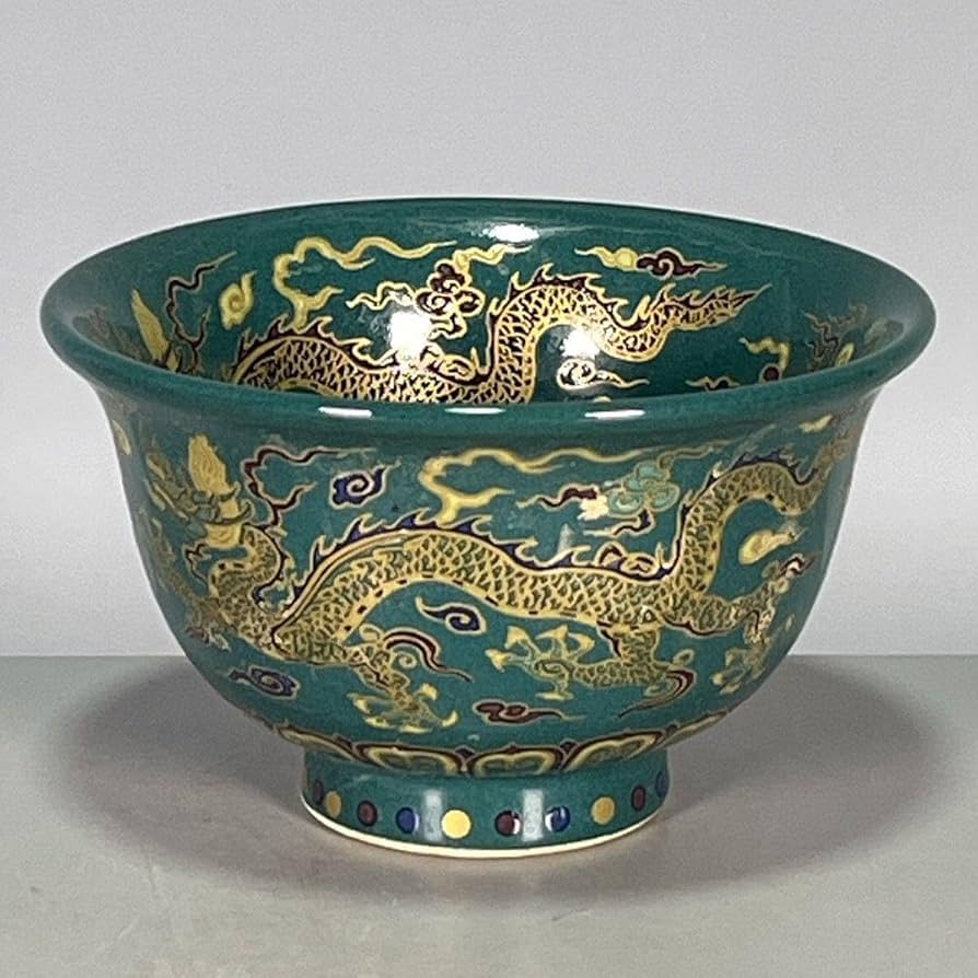 Amazon.co.jp: 斗彩霽緑釉竜紋圧 手杯 湯飲み 工芸品 美術品