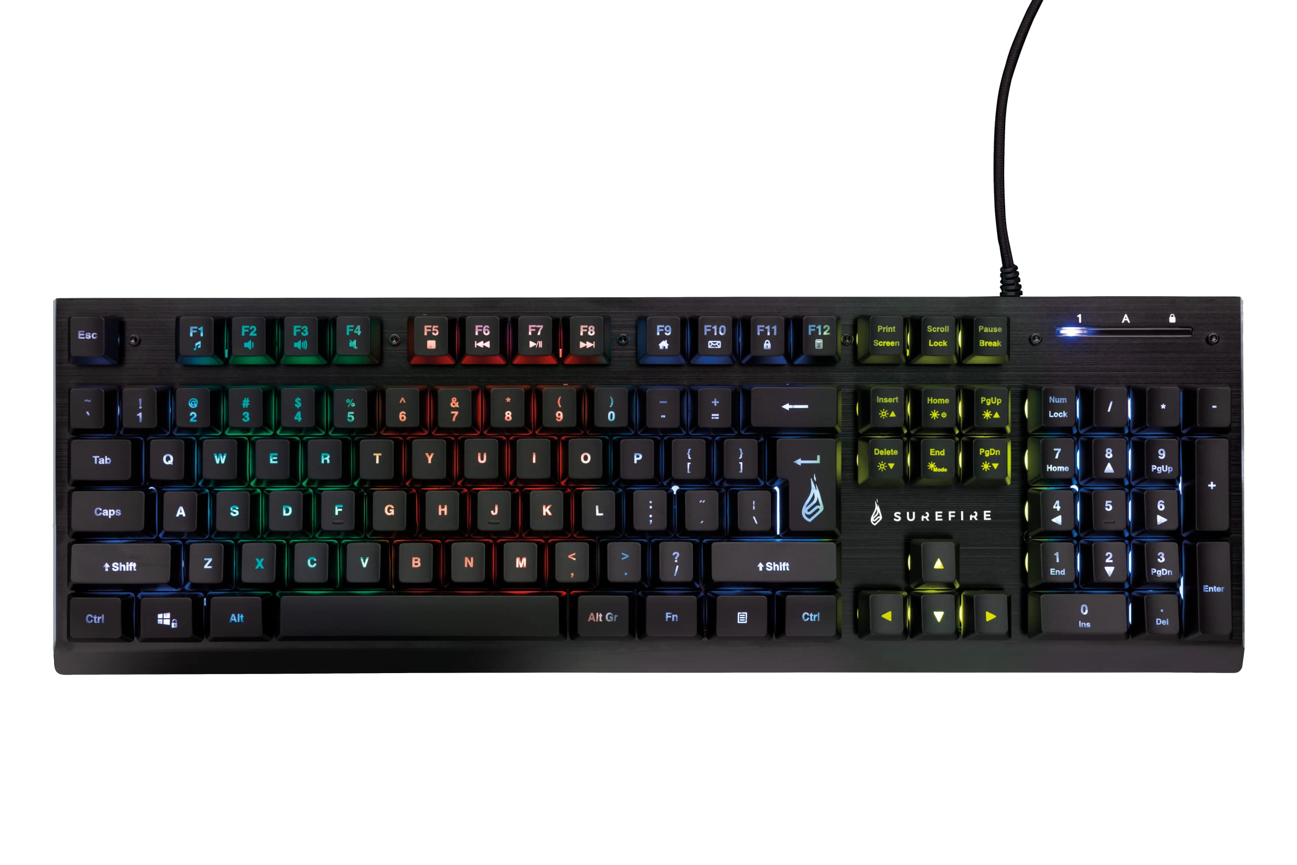 SureFire Kingpin X2 Teclado Gaming Inglés US Gaming Multimedia Keyboard con iluminación, Teclado RGB con Placa Frontal de Aluminio, 25 Teclas Anti-ghosting, diseño Americano QWERTY
