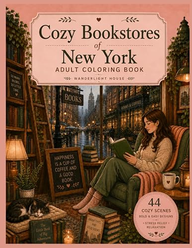 Cozy Bookstores of New York: An Adult Coloring Book of Charming Bookshops, Reading Nooks, and Cozy City Scenes