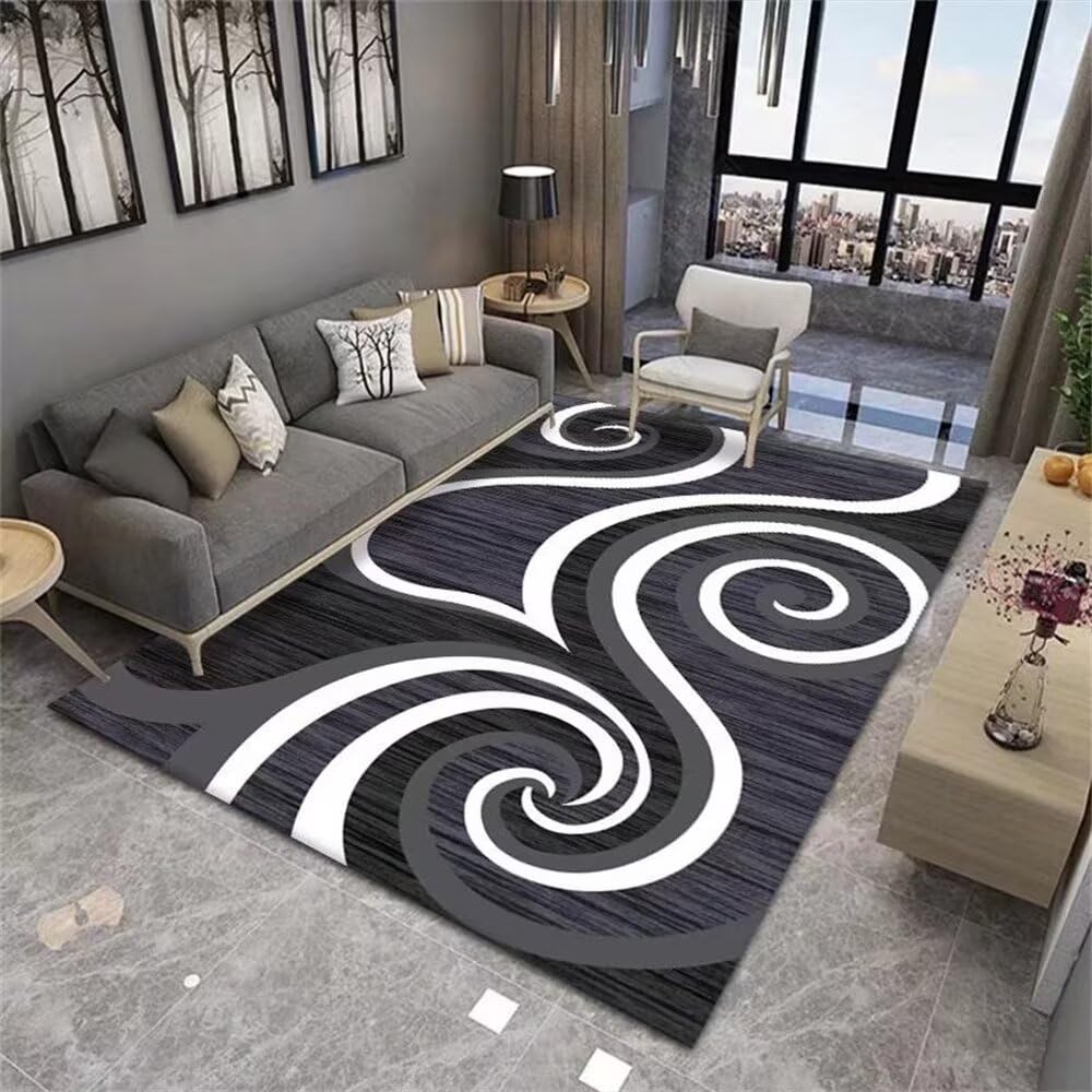 Tapis enfant bleu et gris 120x180cm abstrait pour chambre d'ado et terrasse