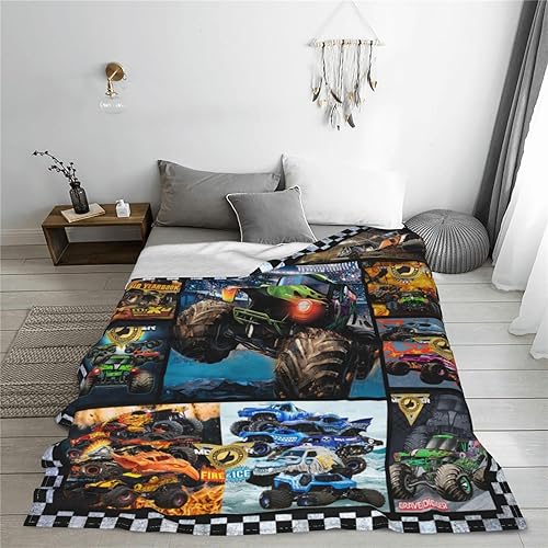 Miniatura 7 de Manta de camión monstruo gruesa de franela súper suave, manta de cama de 50 x 40 pulgadas para decoración de sofá, cama, dormitorio, mantas de aire