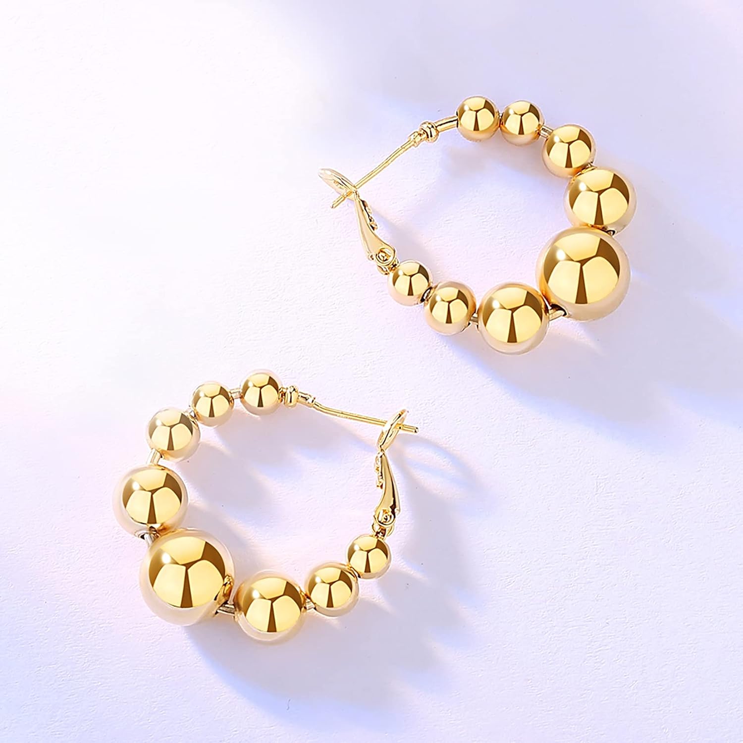 18K Gold Plated Beaded Hoop Earrings for Women, Thick Silver Ball Earrings, Women's Chunky Hoop Earrings, Trendy Jewelry for women