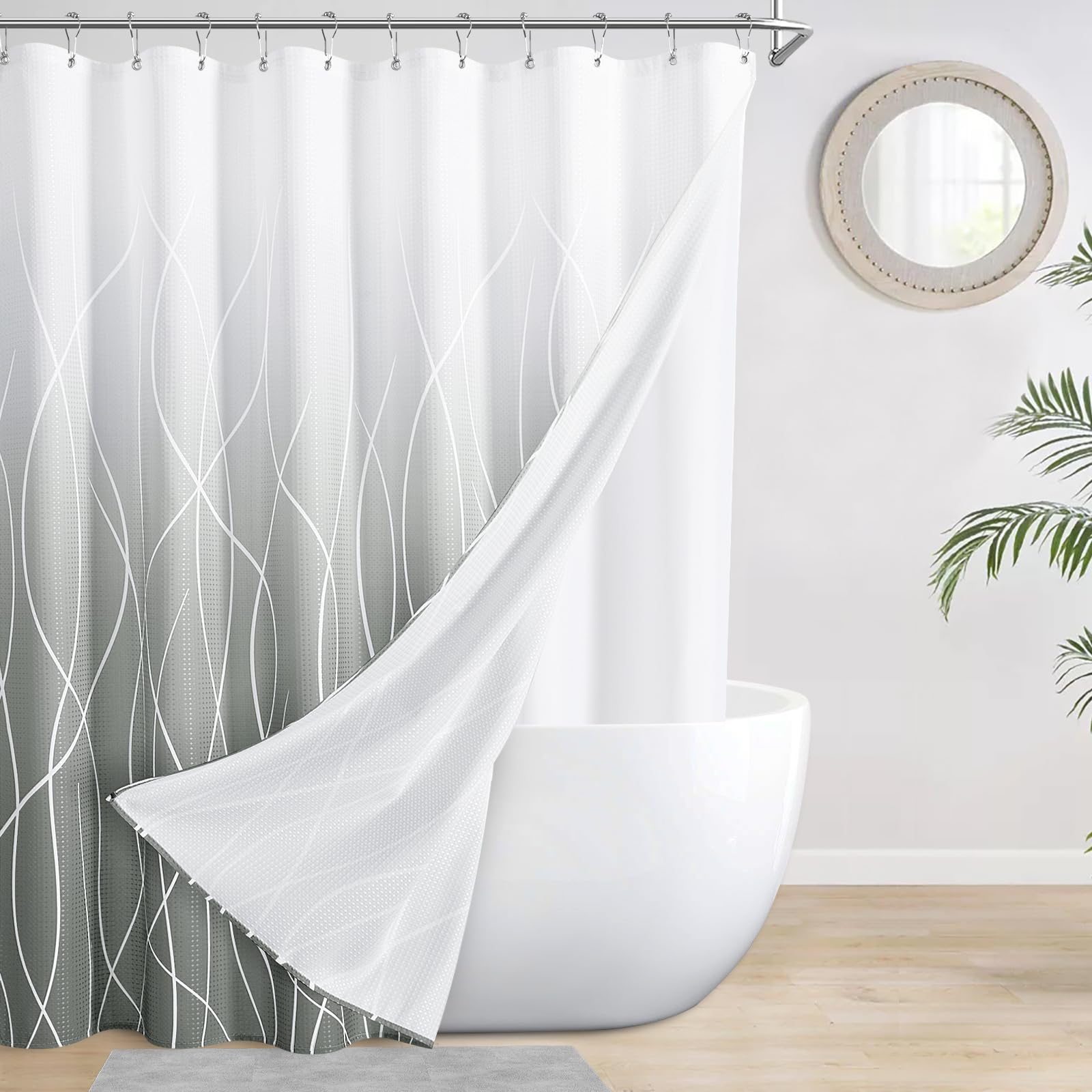 Shower Curtain 78 inches Long Gray Shower Curtain and Liner Modern Thick Double Layer Shower Curtains for Bathroom White and Gray Shower Curtain Set with Snap-in Fabric LinerSmoky Gray 72x78