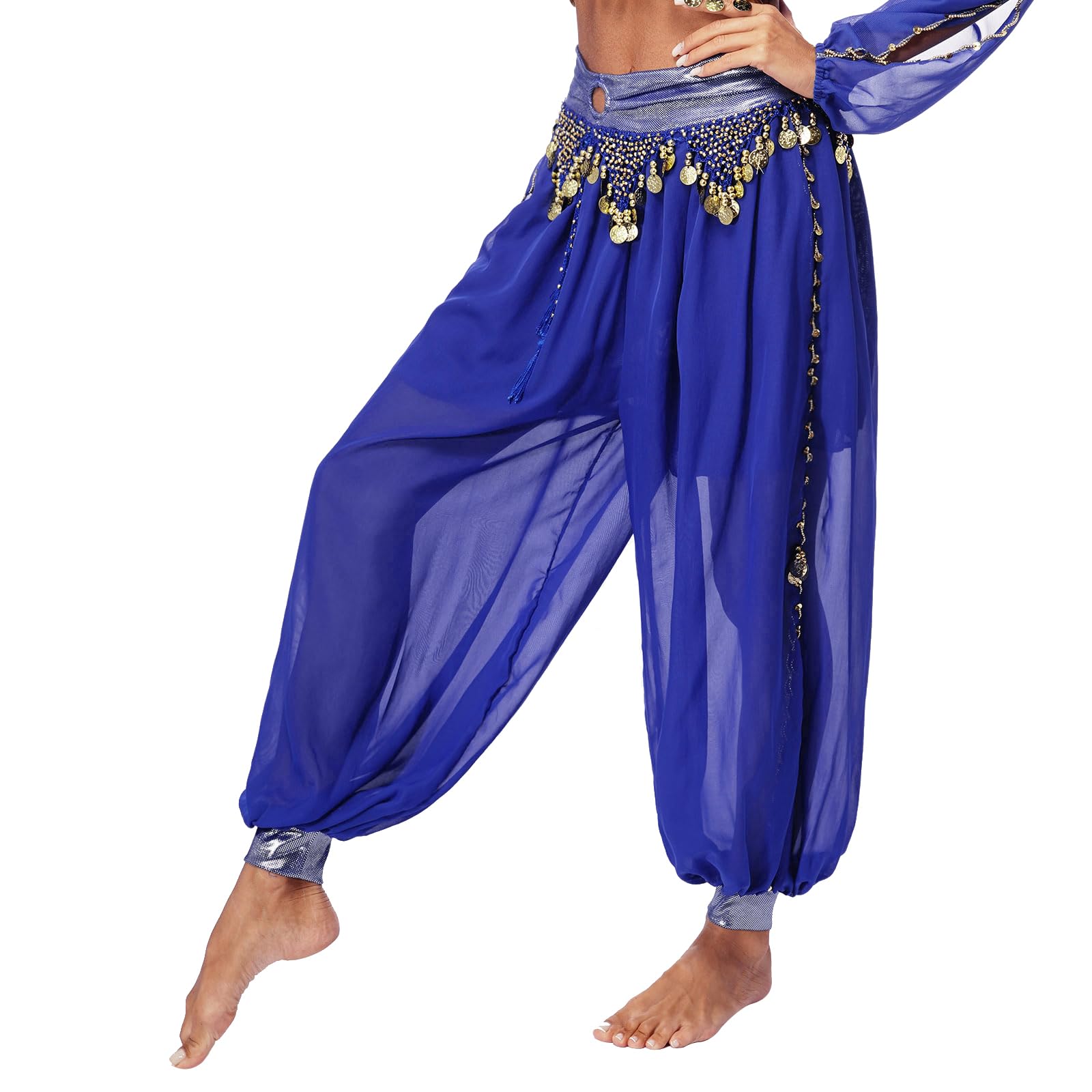 TTAO Femme Pantalons Danse Orientale Pantalon Sarouel Paillette Pantalon Longue Danse du Ventre Déguisement Indien Princesse Costume Spectacle