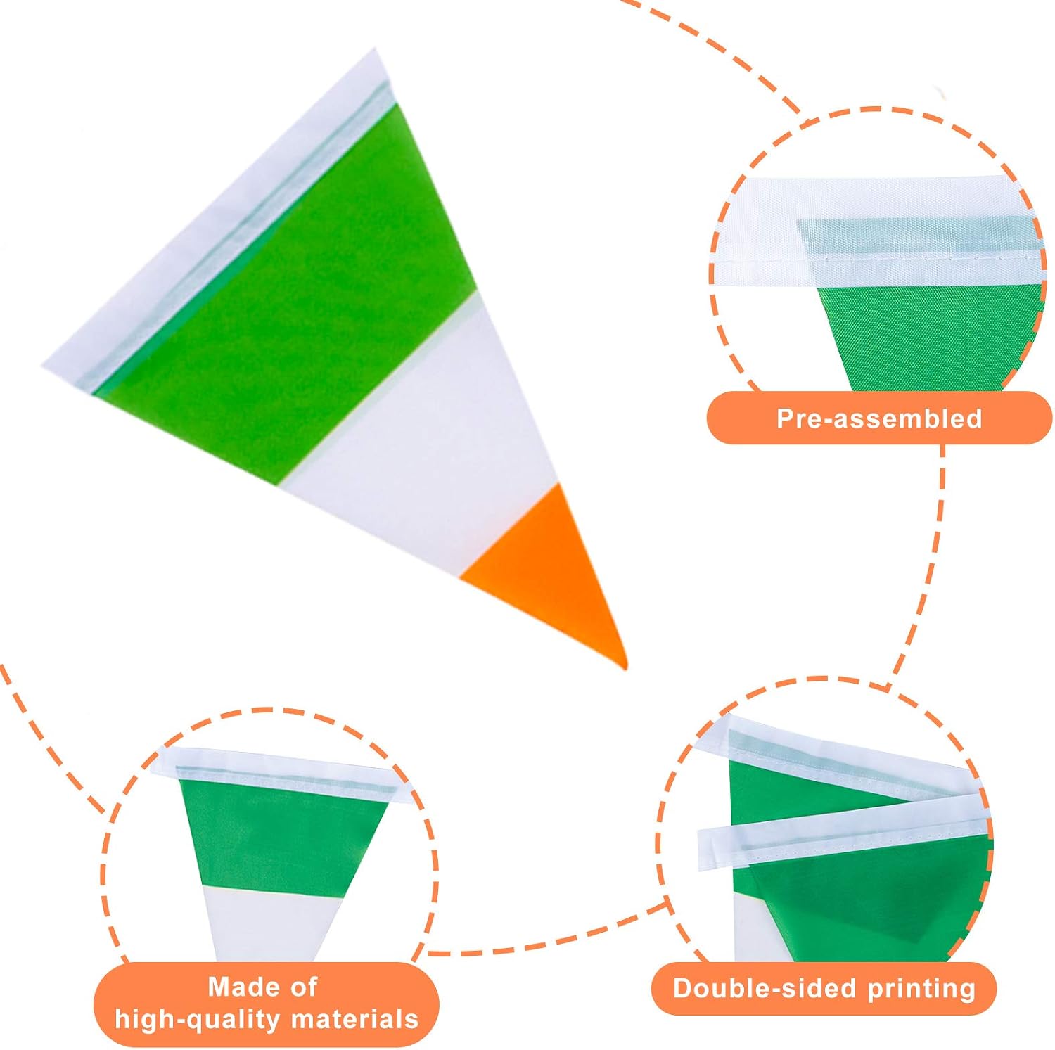 Double-Sided Ireland Irish St. Patrick's Day Fabric Bunting Flag - 16cm X 23cm