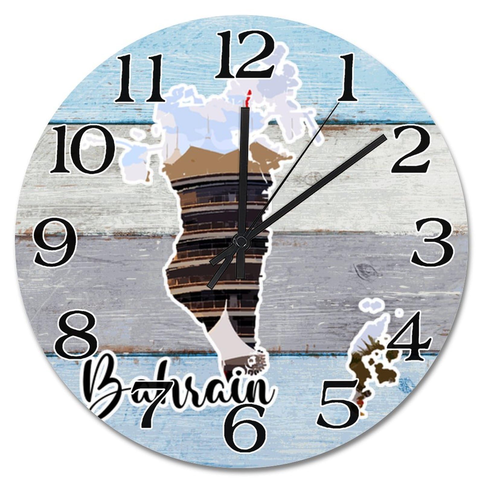 Horloge murale silencieuse pour chambre et bureau 38 cm motif Bahreïn à pile