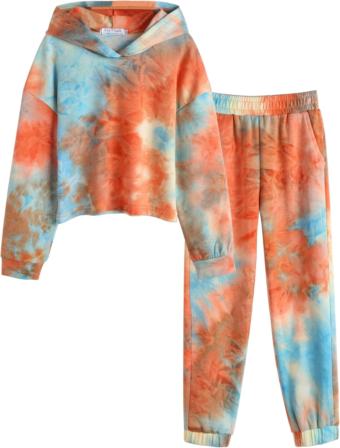 Flypigs Girls 2 Piece Outfits Tie Dye Tracksuits Pullover Sweatshirts and Sweatpants with Pockets Casual Sweatsuits Sets