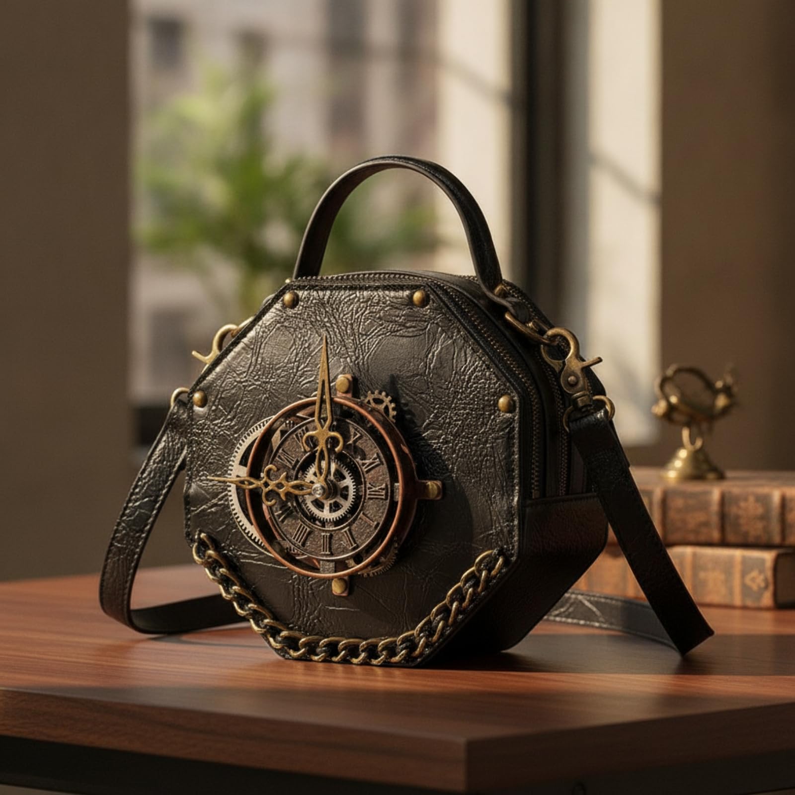 rockible Bolso Bandolera Mujer Octogonal Bolso Hombro Cartera Bolso Mano Piel Sintética con Textura Arrugada y Cadena Decorativa Cierre Seguro con Cremallera