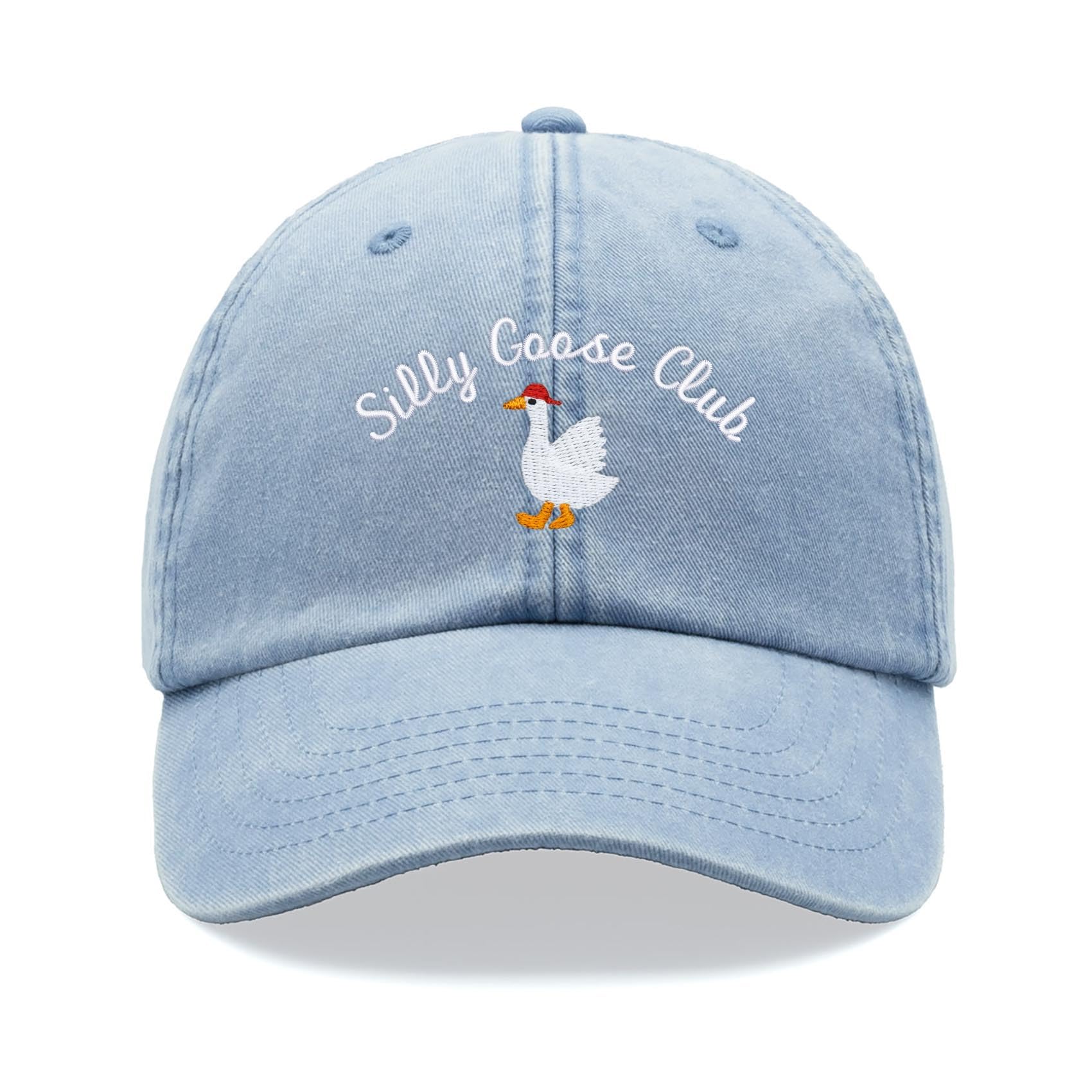 Silly Goose Club Baseball Cap Vintage Washed Unisex Dad Hat Adjustable Light Blue