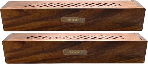 Vista 58 de Paquete de 2 quemadores de incienso de madera tipo ataúd - Incrustaciones de latón de 12 pulgadas - Compartimento de almacenamiento (Buddha)