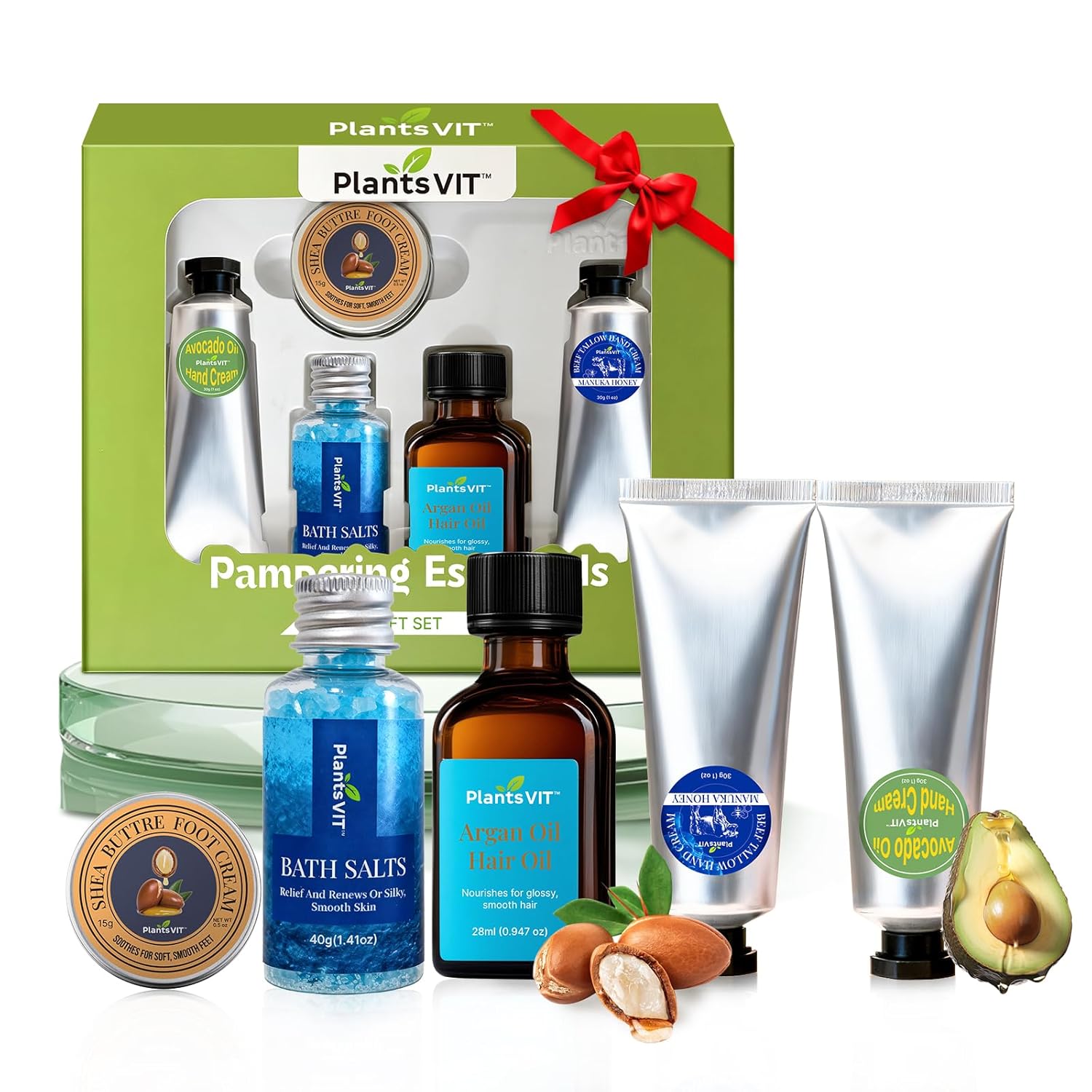 Pampering Gift for Women – Self Care Valentine’s Day Gifts Set, 5 Travel Size Essentials, Moroccan Argan Oil, Beef Tallow, Avocado Oil, Shea Butter, Bath Salt, Hair & Hand Repair, Foot Cream