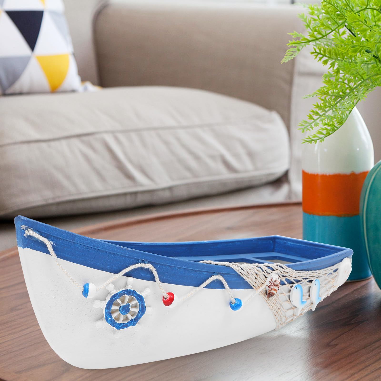 Modellino Barca in Legno Grande Stile Nautico Decorazione Marina Leggera per Arredamento Costiero Tema Spiaggia Casa