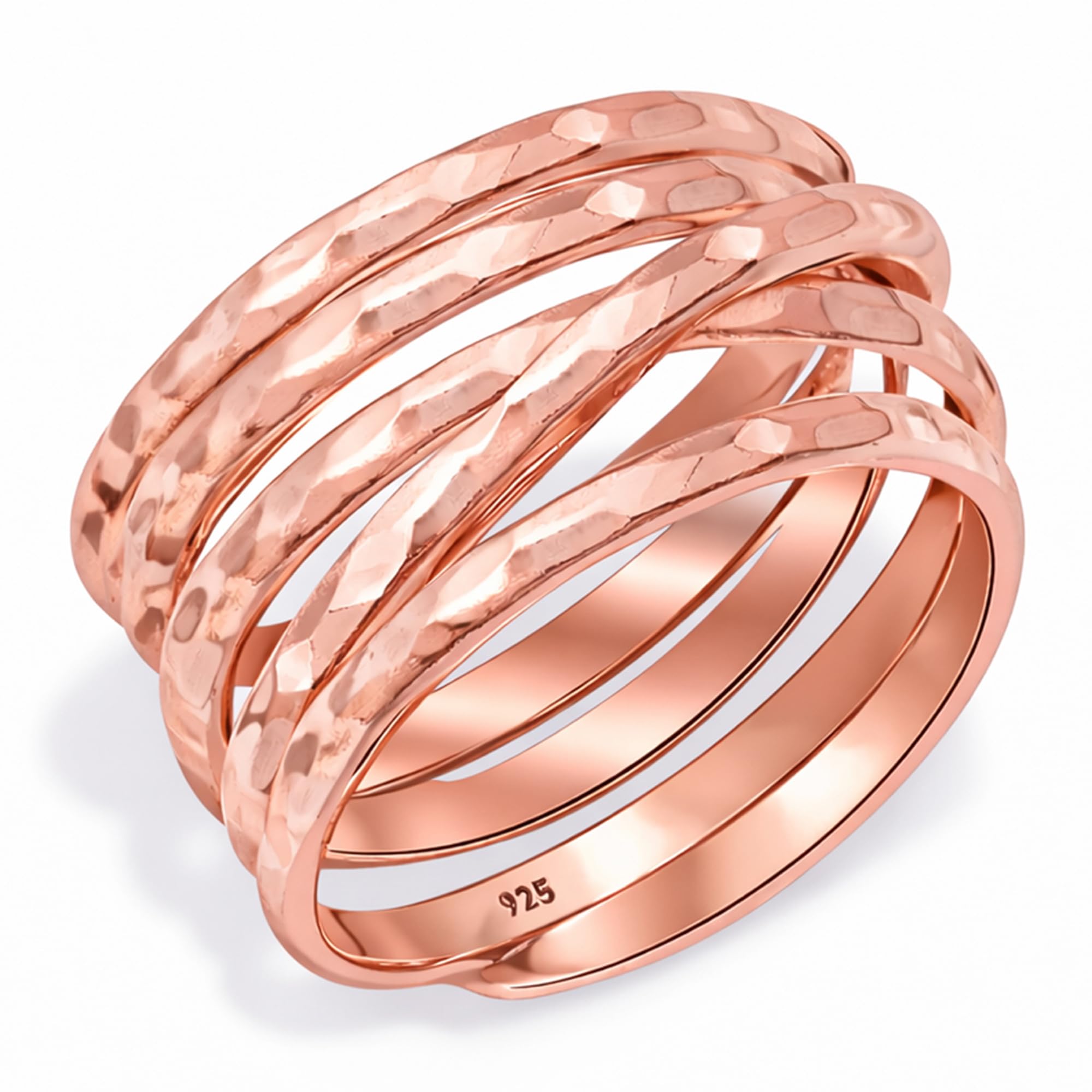 truesilver acpl 925 Sterling Silver 14K Rose-Gold Plated Overlapping Hammered Textured Ring for Women-picture-28