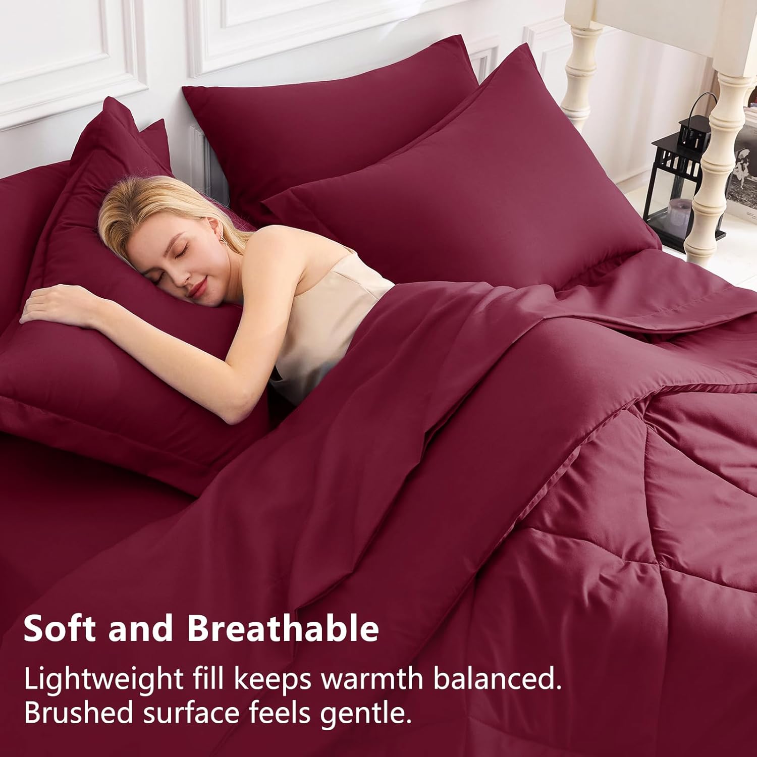 CozyLux Queen Comforter Set Burgundy - Bed in a Bag Queen Size 7 Pieces, Luxury Soft Bed Set for All Seasons, Bedding Set with Down Alternative Comforter, Sheets, Pillowcases & Shams, Red - Image 3