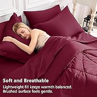 Vista 3 de CozyLux Juego de edredón de tamaño Queen, rojo burdeos, toda la ropa de cama en una sola bolsa, 7 piezas: edredón, fundas de almohada y de almohada