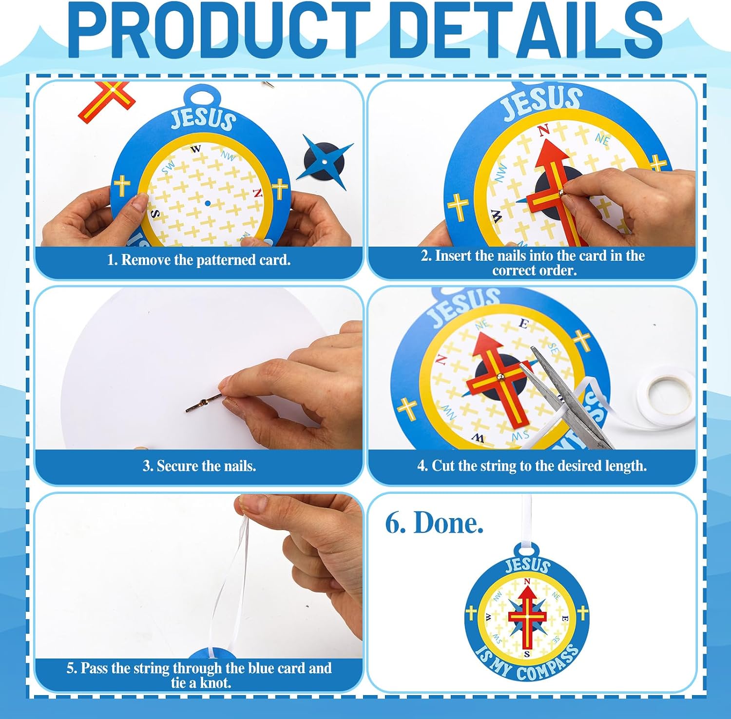 Soulchen 24 Pcs Jesusis My Compass Craft Kits, Religious Cross Craft Kit