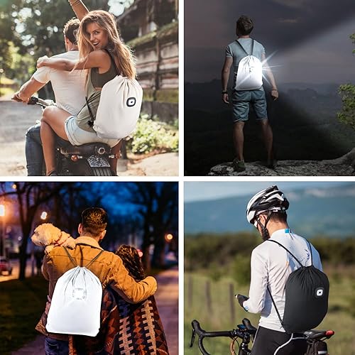 Miniatura 3 de LED Drawstring Backpack Bag with Light String Bag Sackpack Women Men Gifts for Gym Beach Travel Camping (Beige)
