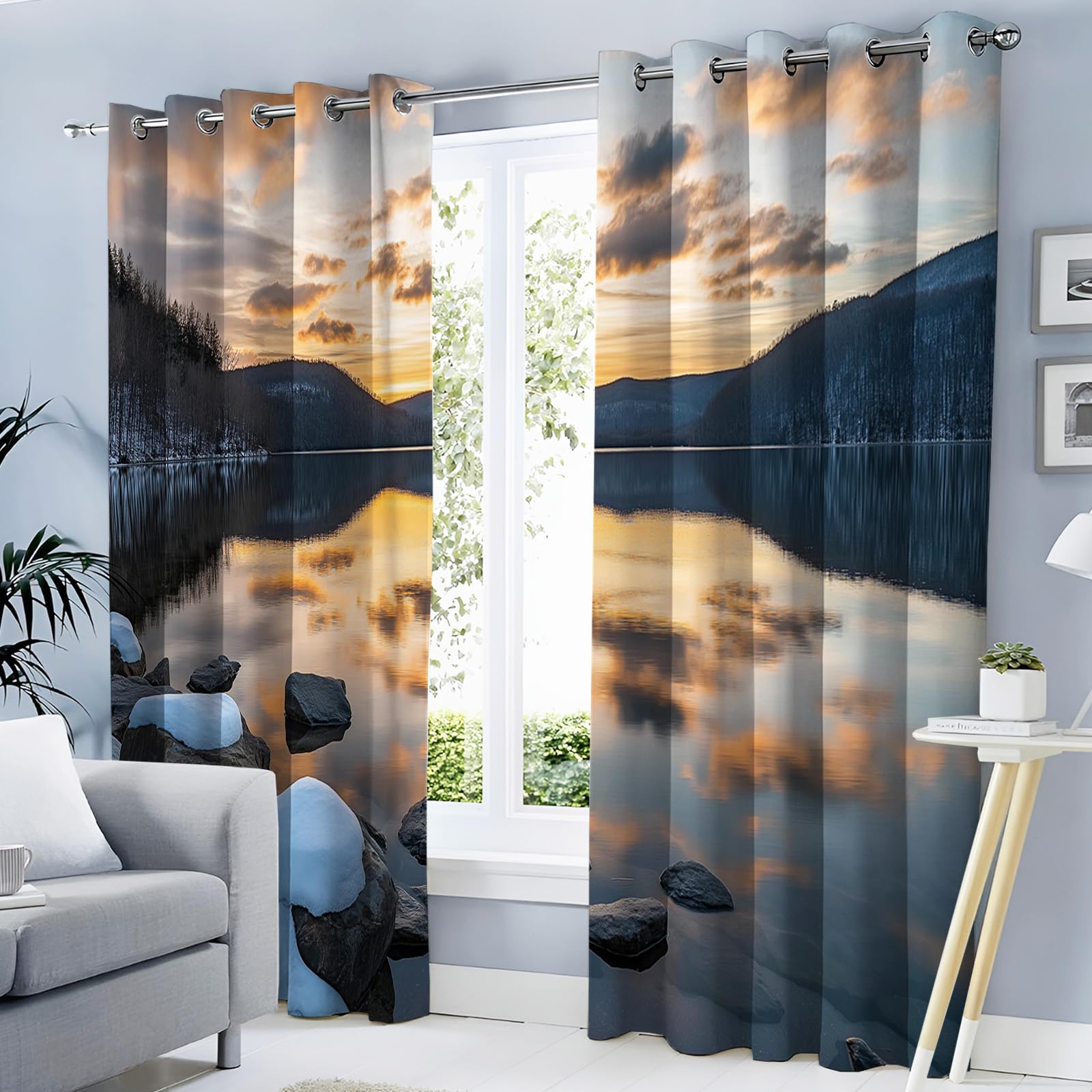 Rideaux coucher de soleil 140x160 cm occultants et thermiques pour bureau et maison orange