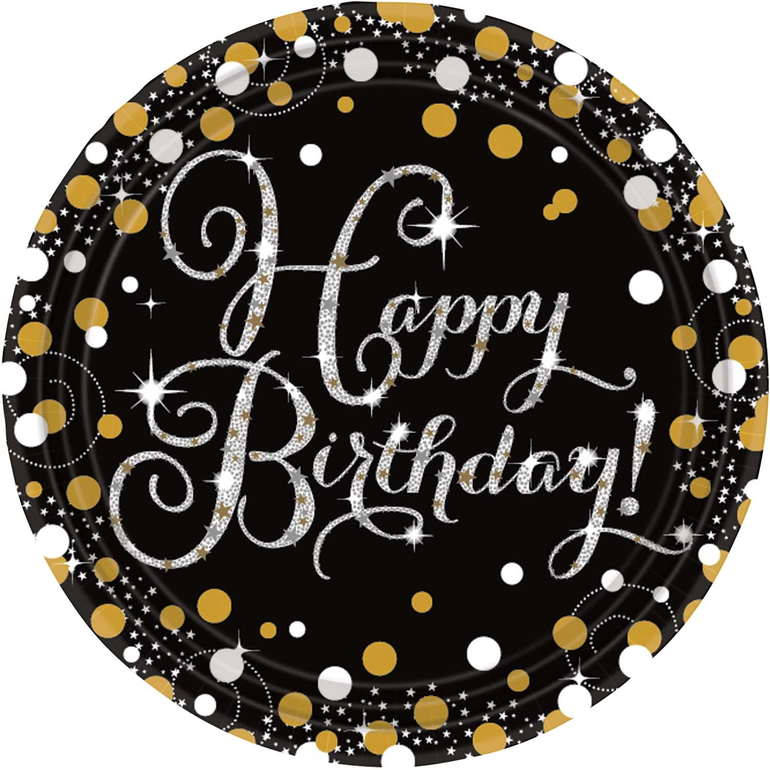 Amscan Black/Gold Sparkling Celebration Happy Birthday 9 " Paper Plates Pack Of 8 - 8 - Birthday