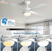 Vista 3 de Sofucor Ventilador de techo inteligente de 52", ventiladores de techo blancos para interiores/exteriores con luces y control remoto, funciona