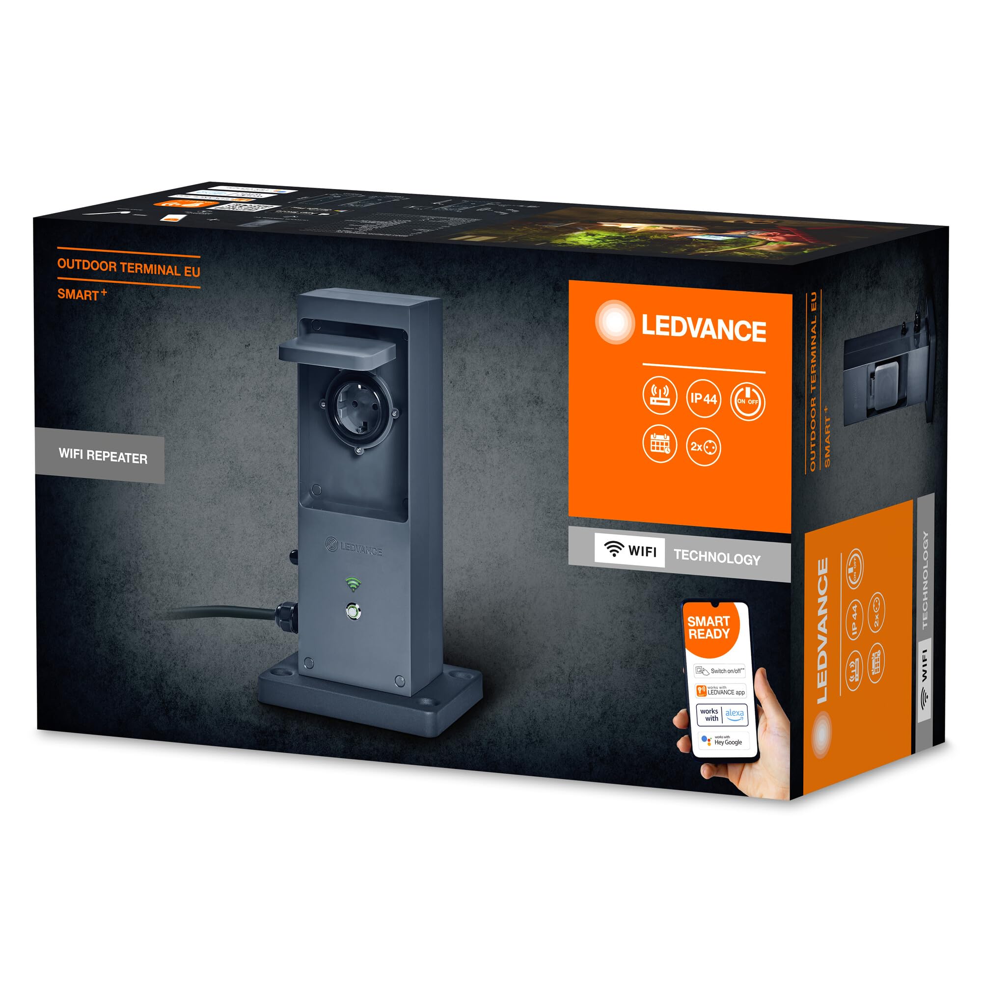 LEDVANCE SMART+ WiFi Outdoor Terminal EU avec répéteur intégré et 2 prises, blanc, 230 V, étend la zone WiFi extérieure, liaison d'appareils sans fil, contrôlable par application, garantie 3 ans, IP44