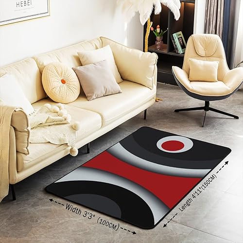 Miniatura 3 de jejeloiu Alfombra de Área Abstracta Moderna 5x7 pies, Rayas Rojas, Gris, Negro y Blanco, Alfombras para Sala de Estar, Dormitorio, Acrílico, Gris