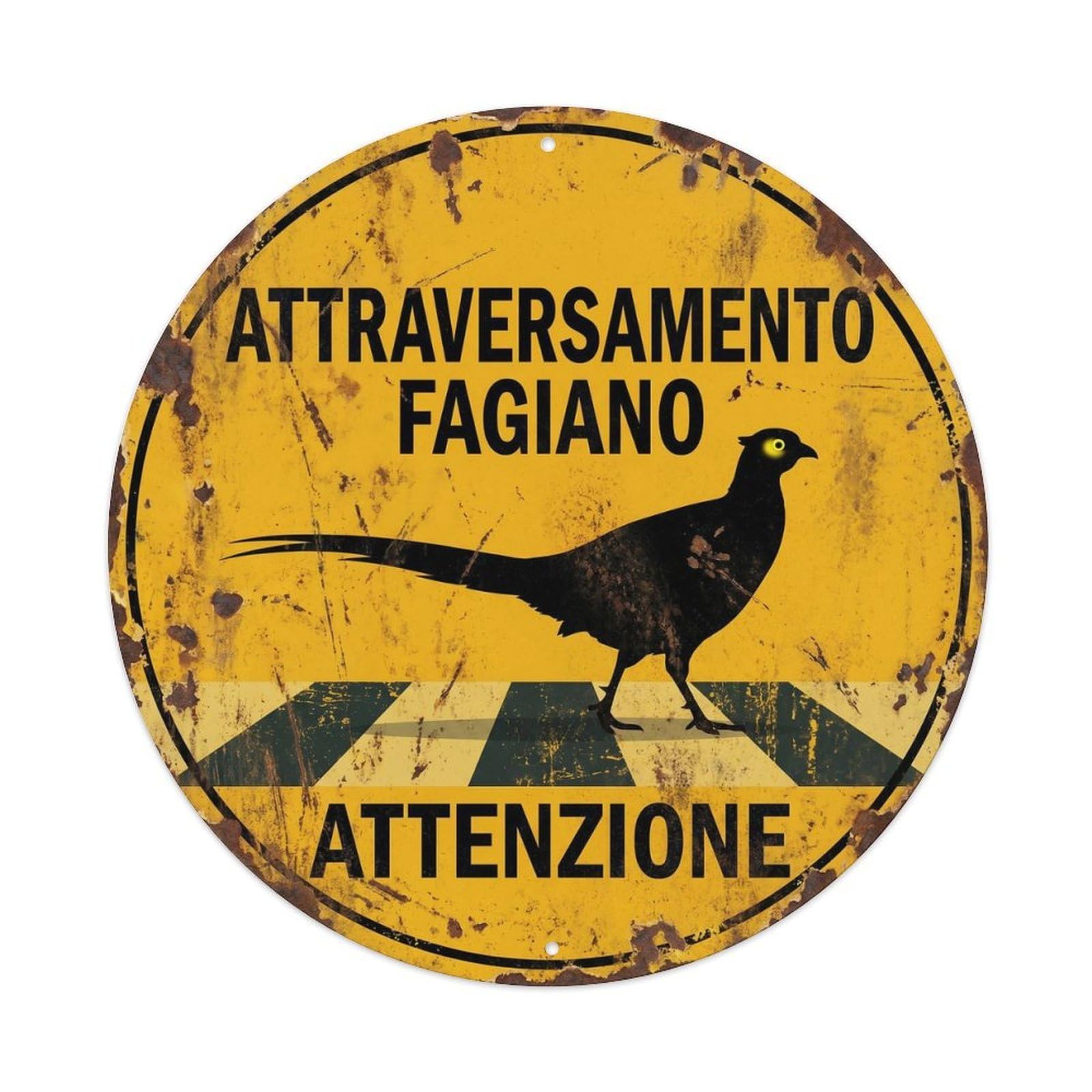 Pheasant Crossing Attenzione Traditional Metal Tin Sign