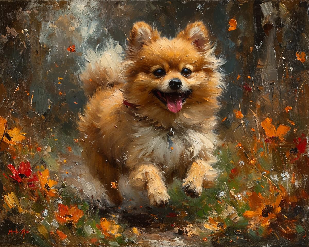 Cross-Stitch Stamped Kits, Joyful Pomeranian Tumbling, Embroidery Crafts Needlepoint Kit, Beginners Starter Kits, DIY Handmade Gifts 11CT 3 Strands 16x20 inch