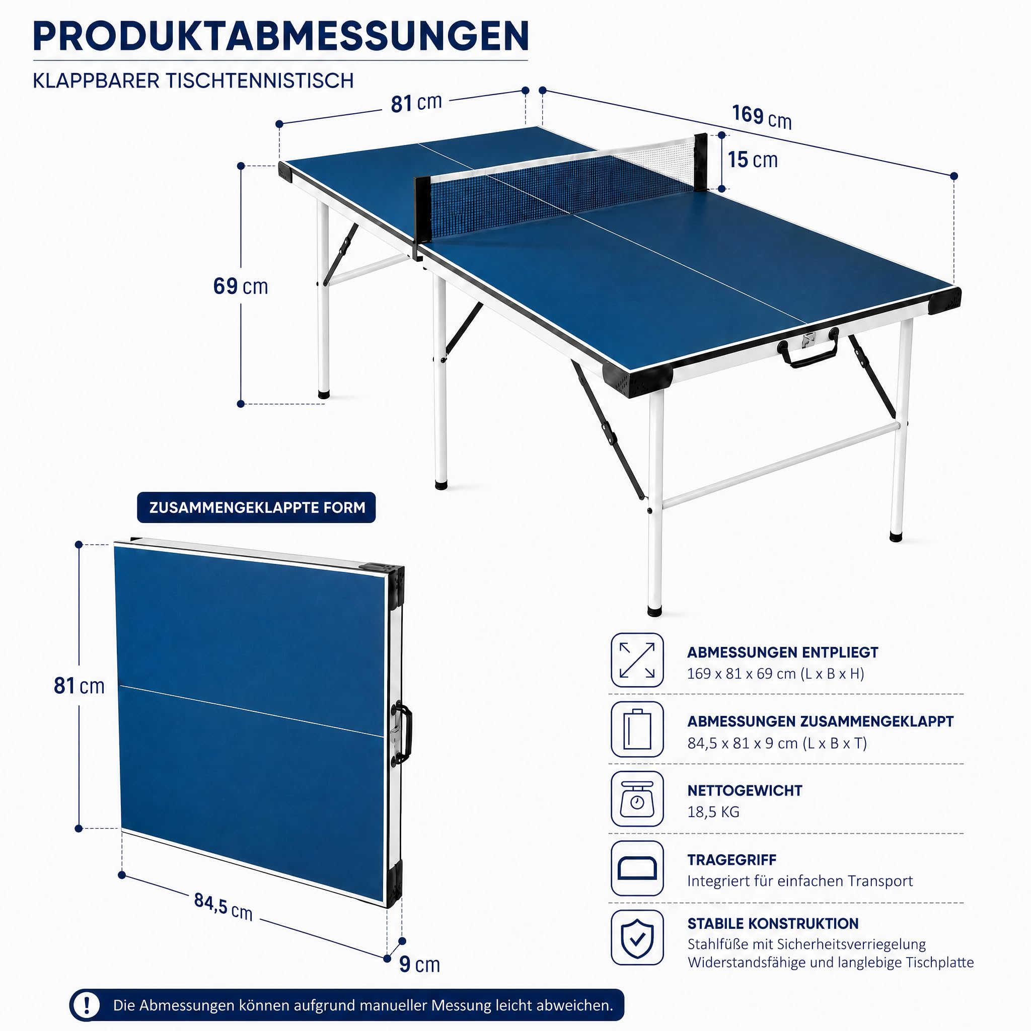 hotsizz tischtennisplatte Outdoor, 169 × 81 × 69 cm, tischtennisplatte klappbar, Suitable for Adults and Children