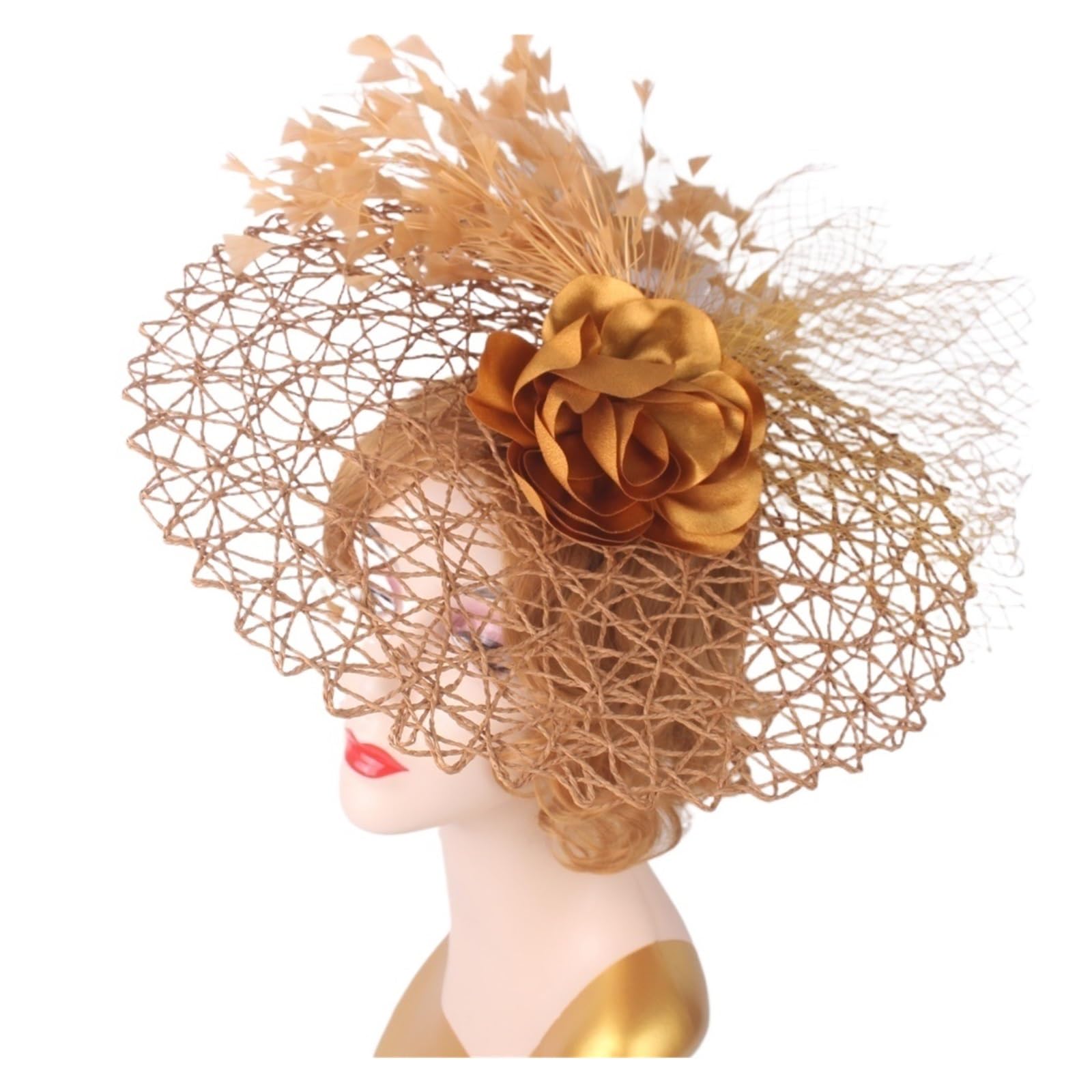HEUchuan Fascinator Wedding Headpieces Women Flower Headwear for Hat Cocktail Fascinators Headband Bridal Pillbox Cap(Khaki)