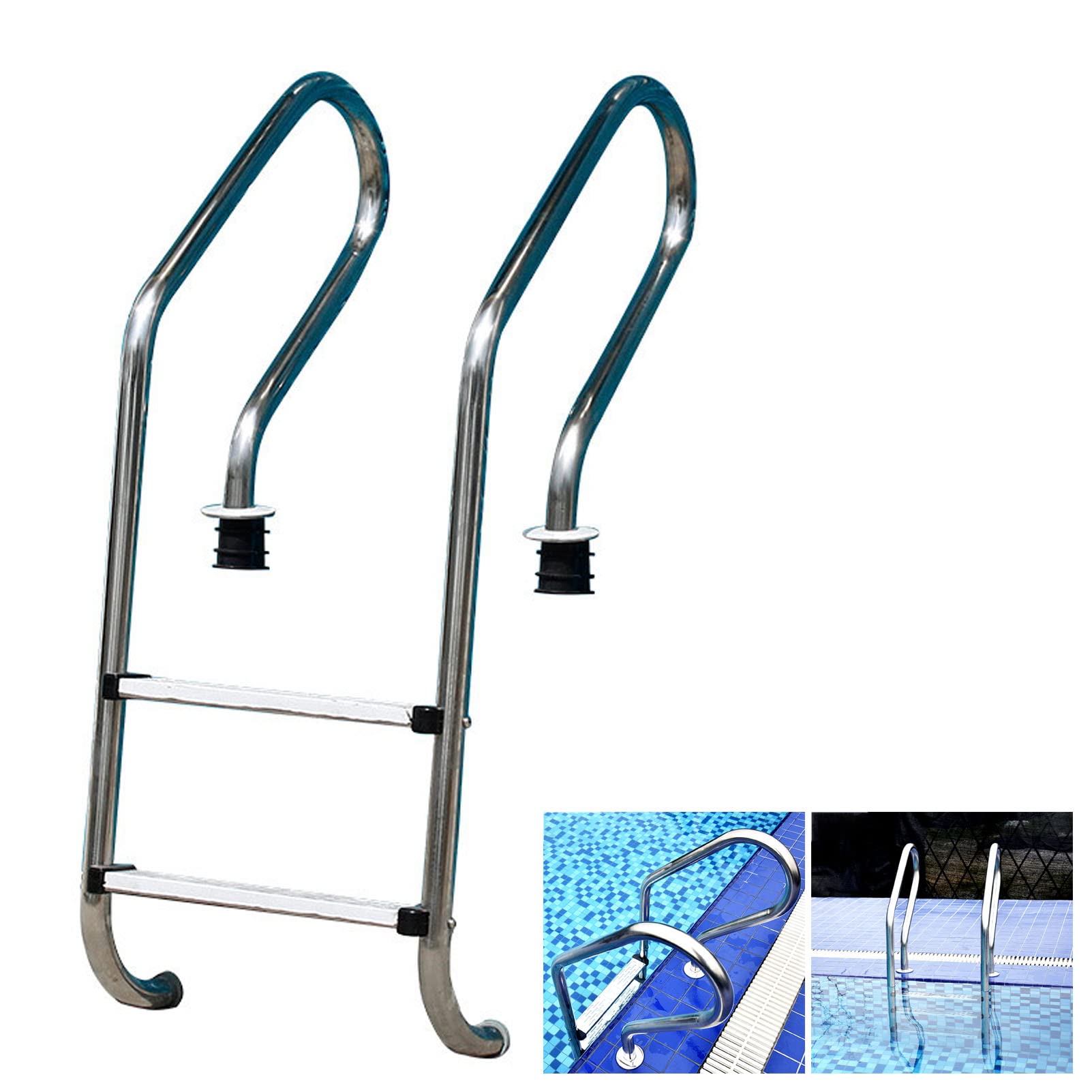 Échelle de Piscine enterrée à 2 marches, métal, Poli en Acier Inoxydable, système d'entrée et de Sortie antidérapant pour piscines enterrées