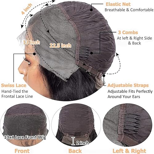 Miniatura 5 de Pelucas de cabello humano ondulado con encaje frontal HD de 13 x 4, pelucas de cabello humano para mujeres negras, densidad del 180 %, pelucas de