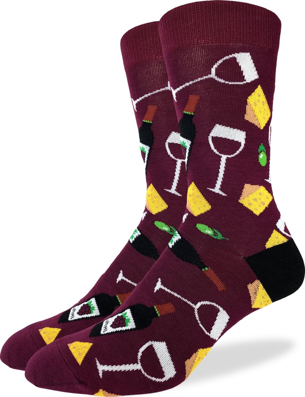 Good Luck Sock Men's Drinking Socks, Adult, Drinks - Wine & Cheese, X-Large
