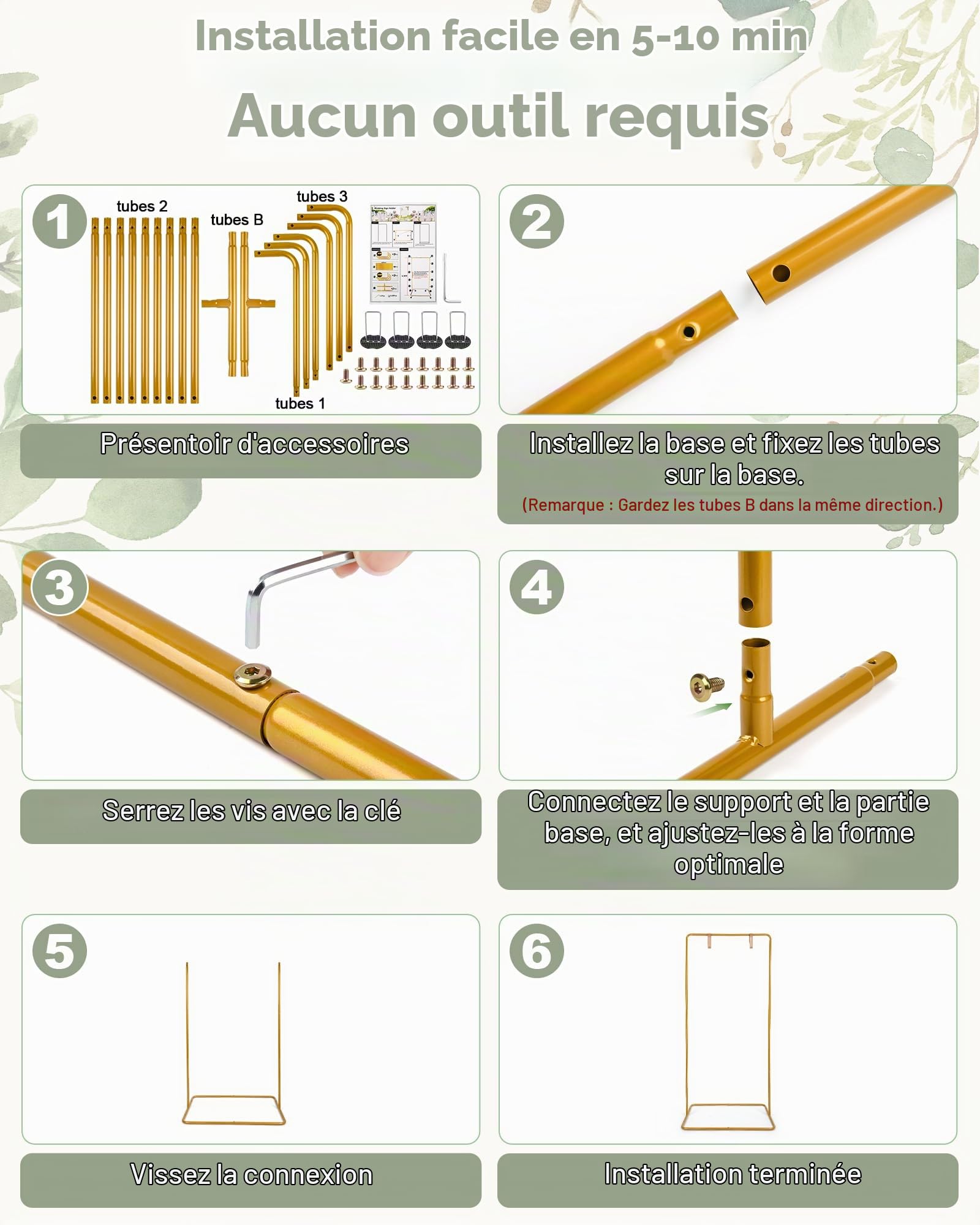 Support Pour Pancarte Bienvenue Mariage 175cm 3 Hauteurs Réglables Support Décoratif Pour éVénement il est Livré Avec 2 Lanières Cuir et 2 Clips Pour la Décoration les Affiches et les Fêtes (Doré)