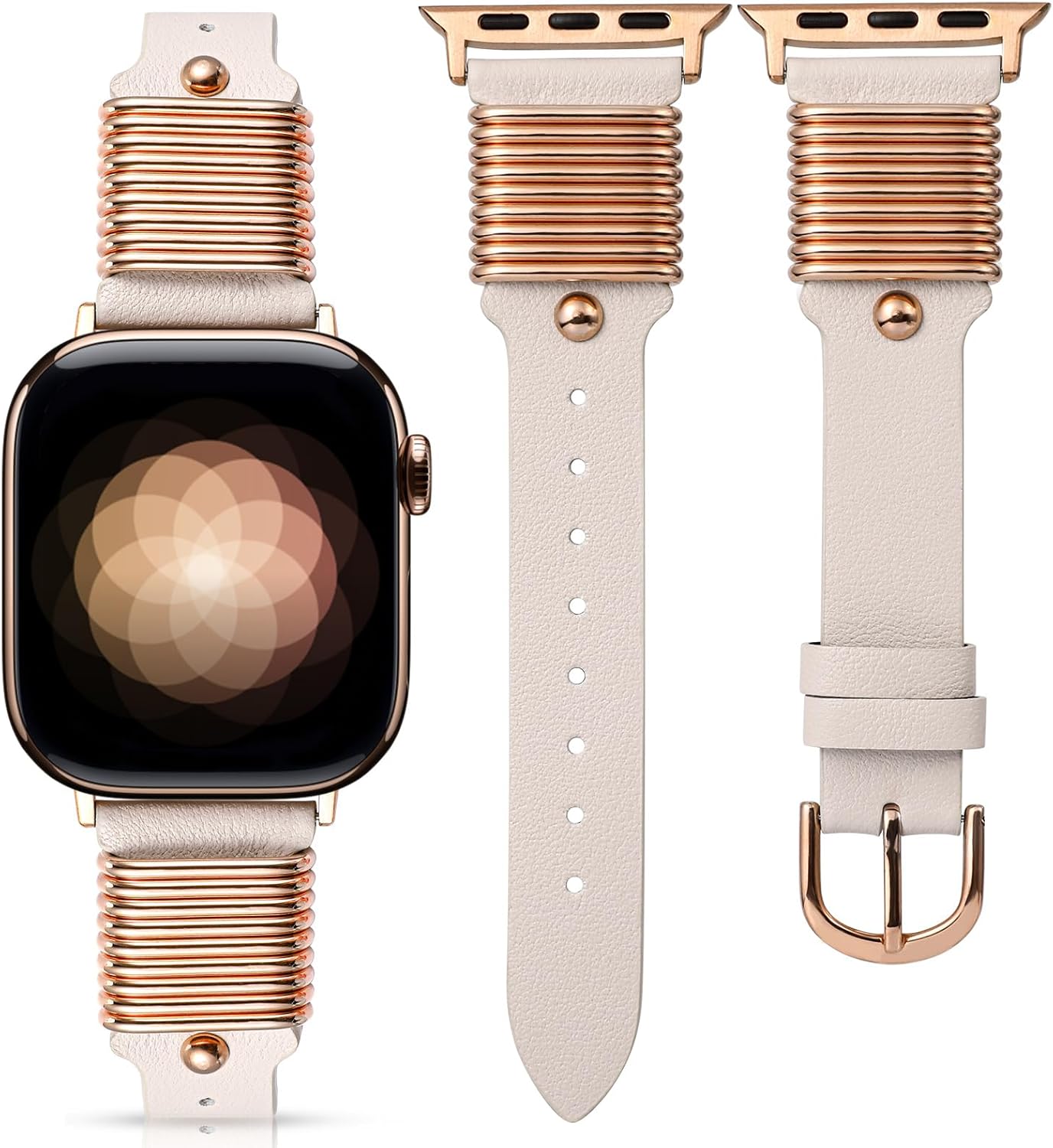 Wearlizer Leather Band Compatible with Apple Watch Bands Women 38/40/41/42/44/45/46/49mm, Slim Dressy Fancy Designer Strap with Metal Ring Loops for iWatch Series 11 10 9 8 7 6 5 4 3 SE/Ultra 3 2 1