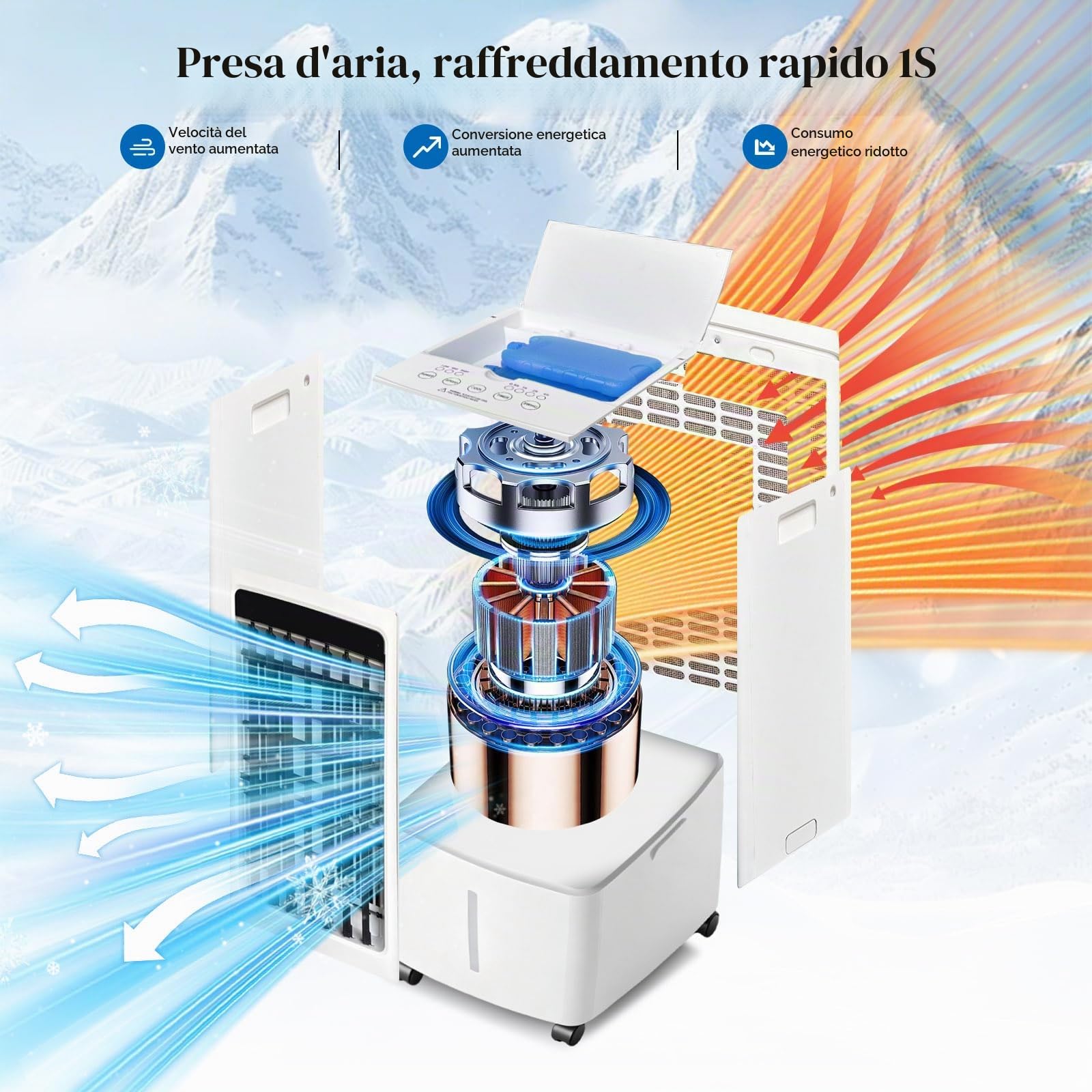 12L Rinfrescatore d'Aria Portatile, Raffrescatore Evaporativo con Telecomando, Timer, 2 Scatole del Ghiaccio