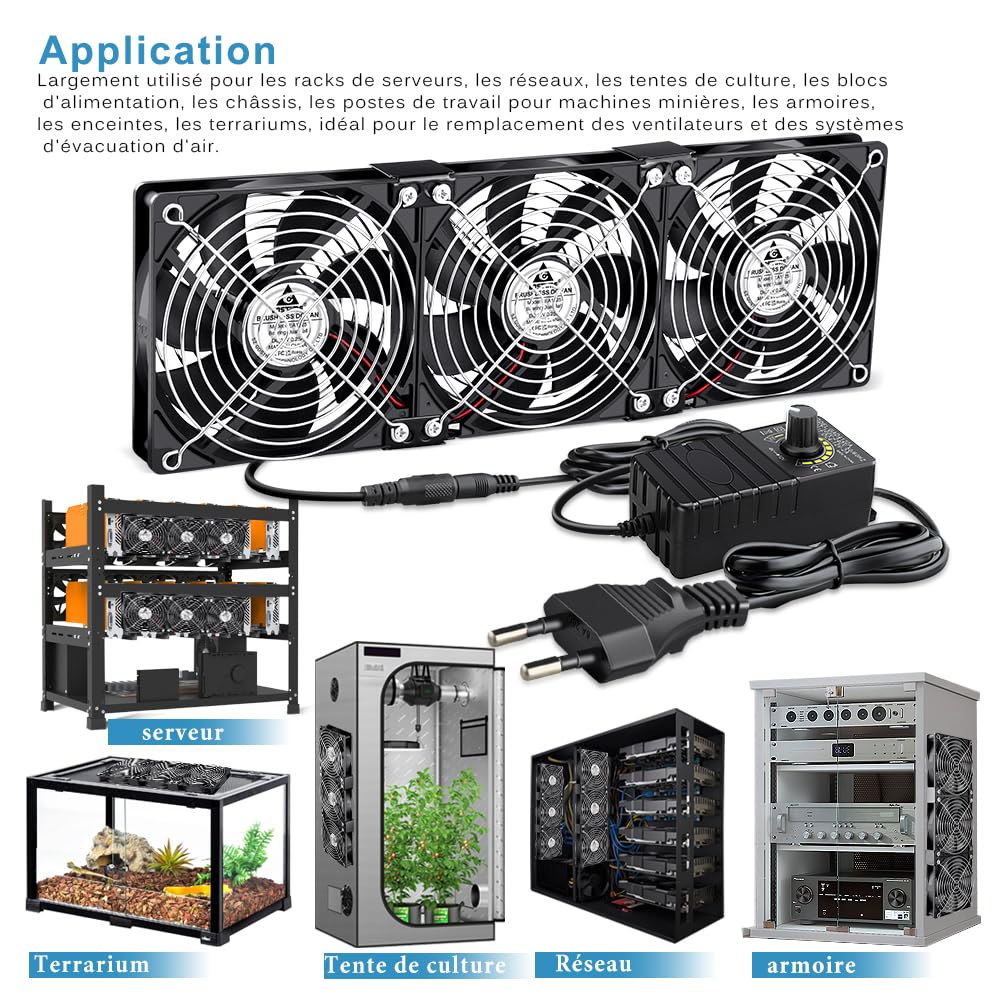 GDSTIME Ventilatore PC 120 mm 230 V Ventilatore 220 V 120 mm x3 con cuscinetto a sfera con controller di velocità regolabile per mobile server ricevitore convertitore di raffreddamento