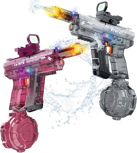 Miniatura 9 de Pistola de agua eléctrica, paquete de 2 para adultos y niños, pistola de chorro automática que se ilumina, gran capacidad de 800CC, alcance de 26-33