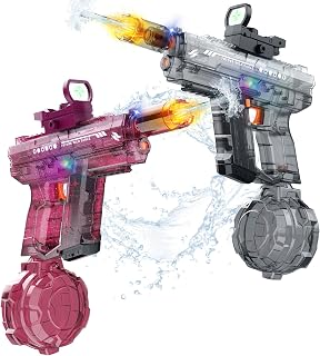 Electric Water Gun 2 Pack for Adults and Kids Pink Red, Light Up Automatic Squirt Gun Watergun, 800CC Large Capacity, 26-33 FT Long Range, Summer Outdoor Beach Pool Party Toy Gift