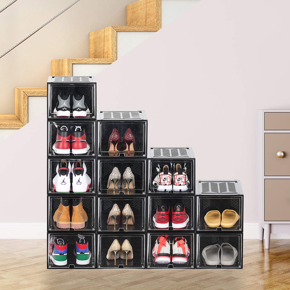 SUNFICON Shoe Storage Boxes Stackable Shoe Box Organisers Shoe Containers with Lids Large