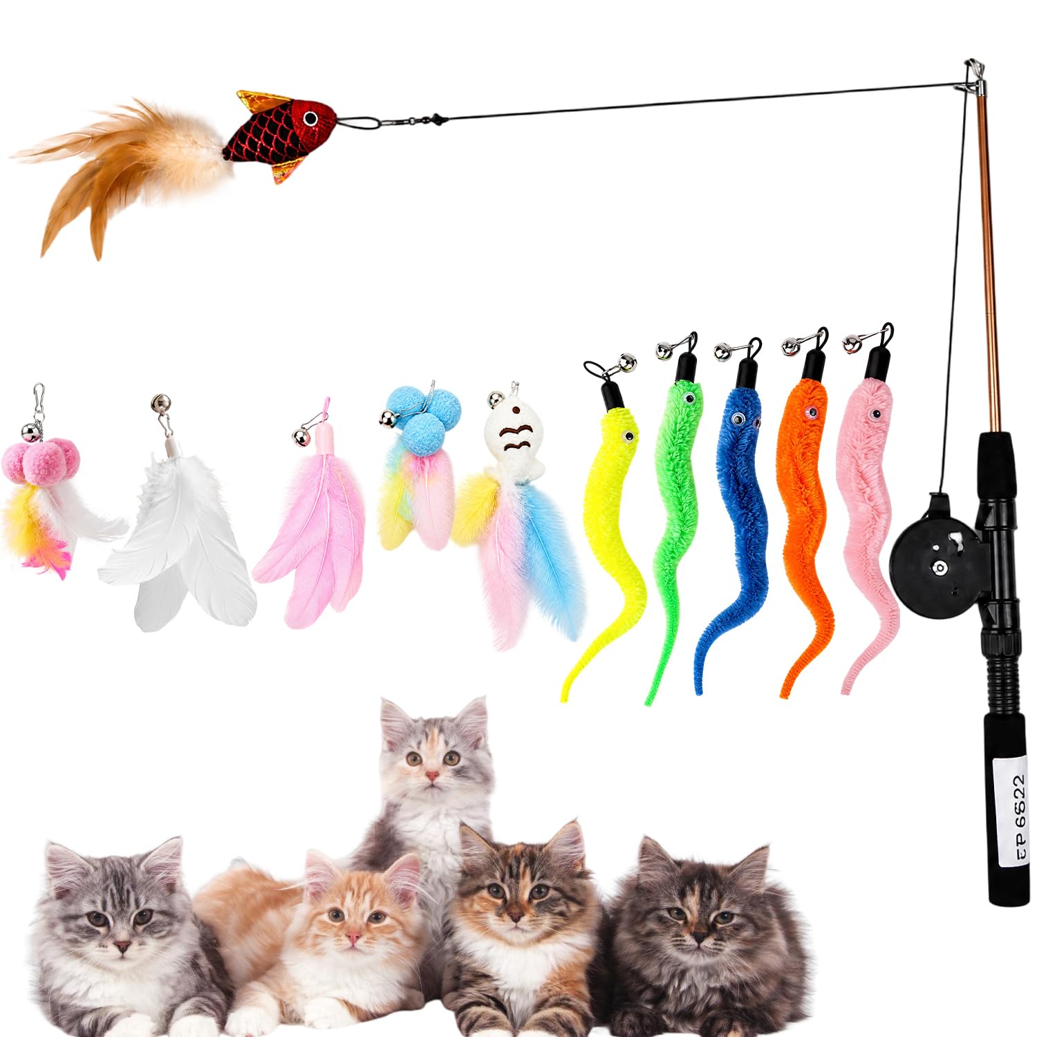 MOTIBACK 12 Pcs Cat Wand Toy Set with Feather Teaser for Indoor Cats