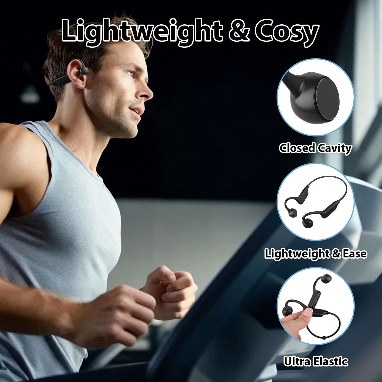 Casque Conduction Osseuse Ecouteurs Bluetooth sans Fil V5.3 HiFi Stéréo Sport avec HD Micro Casque de Sport étanche IPX8 pour Course à Pied Natation Cyclisme Fitness Bureau