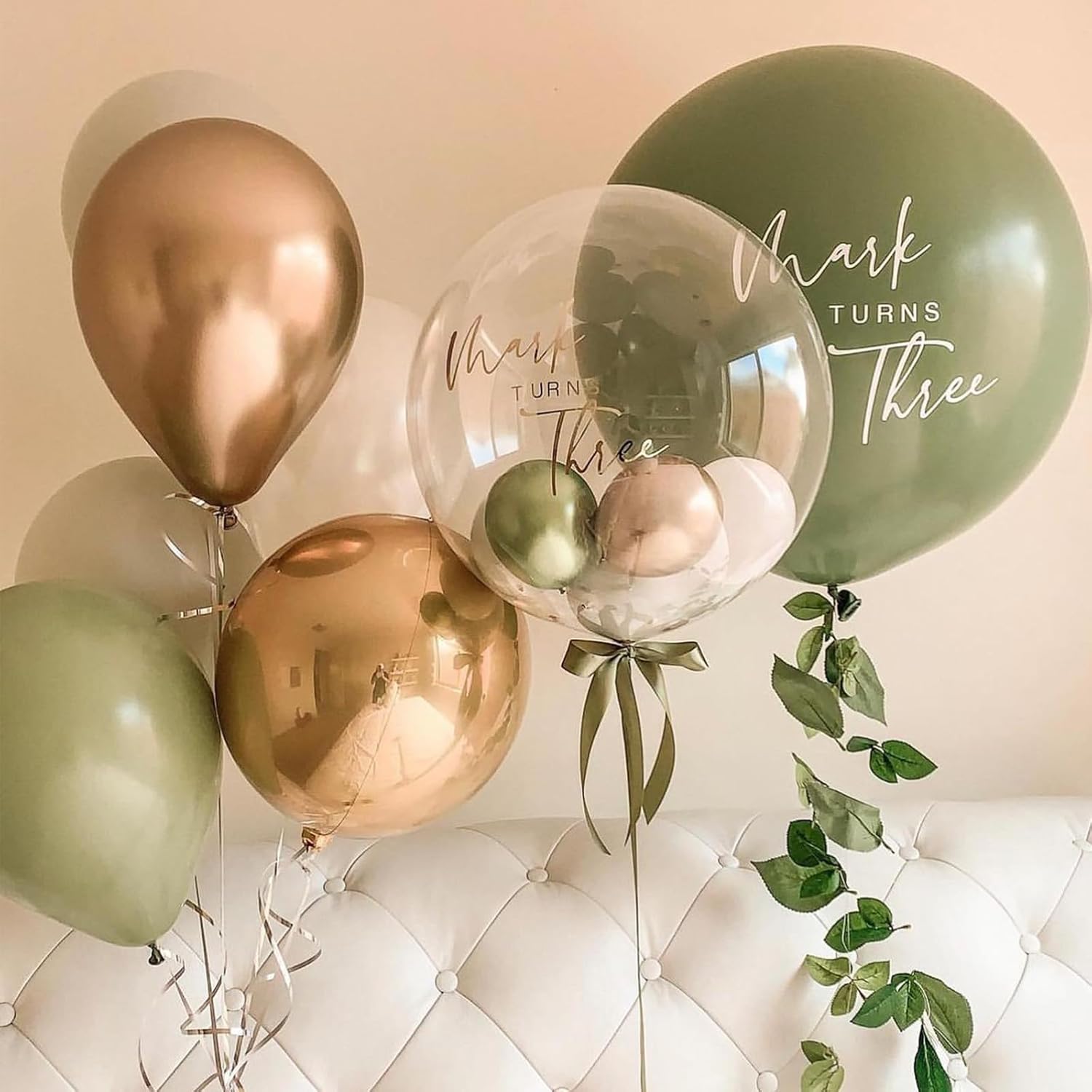 FunHot 45pcs Green and Gold Balloons, Sage Green Gold White Latex Balloons with Confetti, for Birthday, Baby Shower, Wedding Anniversary Party Decorations