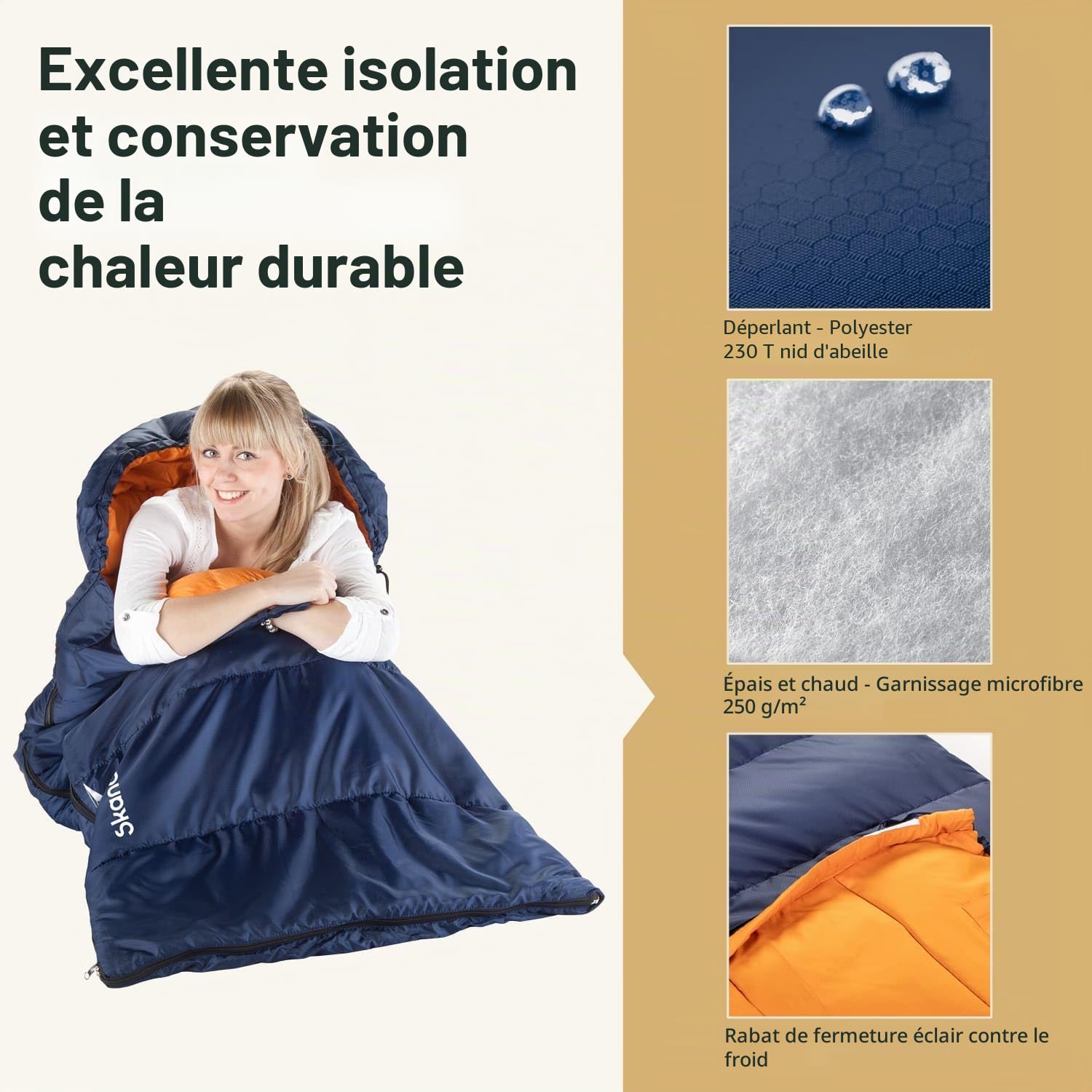 Skandika Sac de Couchage rectangulaire Iceland | Sac de Couchage Adultes, 3 Saisons, 220 x 80 cm, utilisable comme Sac de Couchage Double, Sac de Couchage Camping Chaud