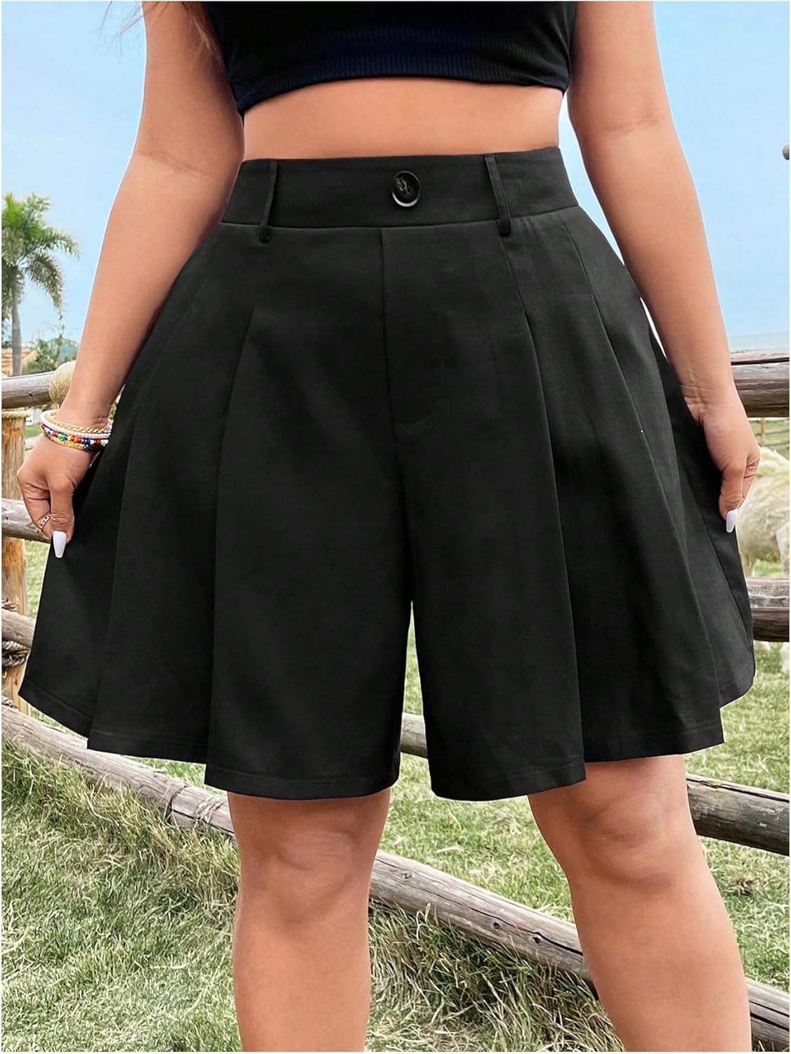 GORGLITTER Women's Plus Size Dressy Shorts Casual Elastic High Waist Wide Leg Business Casual Work Tailored Shorts - Image 5