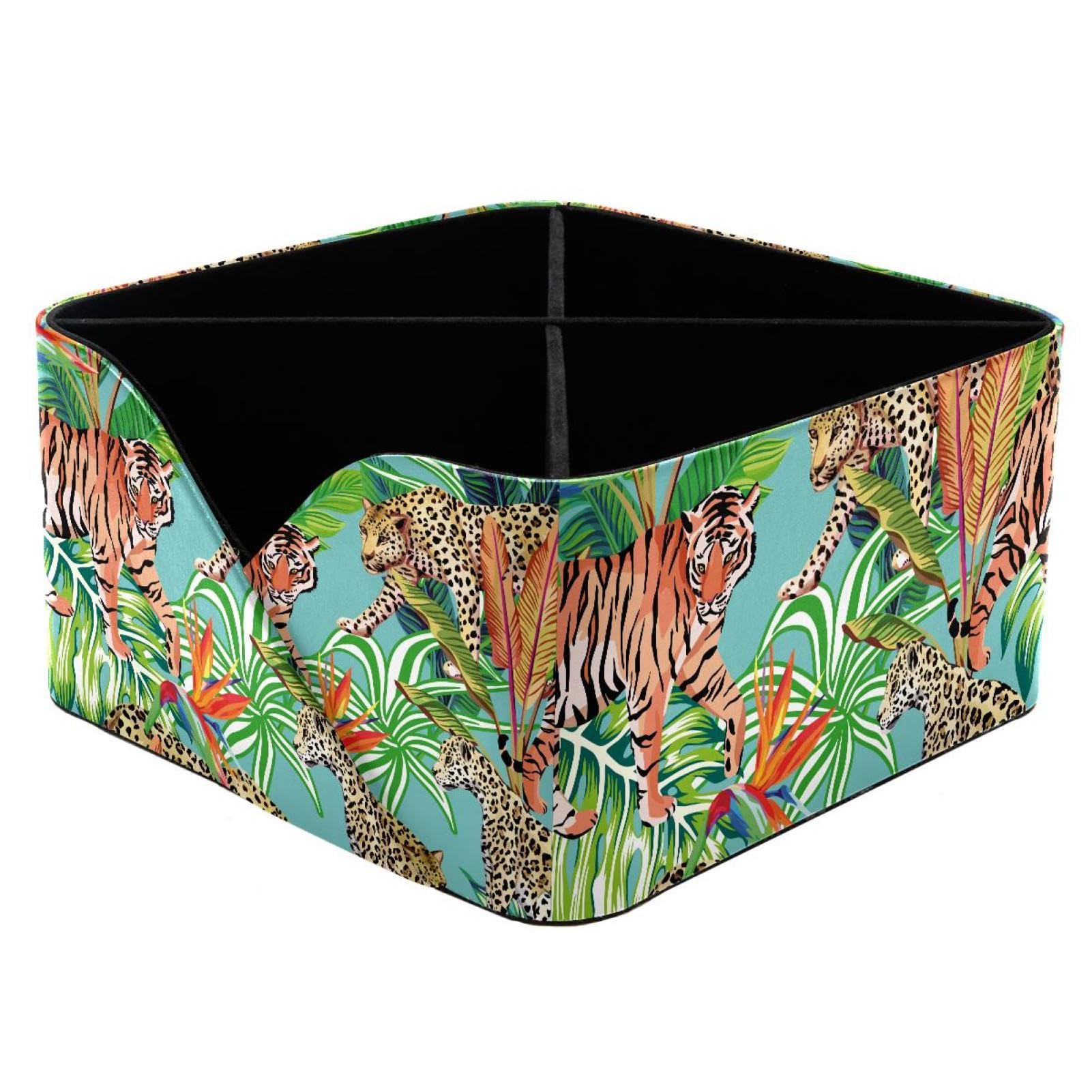 KengjuTesu Tiger and Leopards in the Jungle Desktop Organizer Pen Holder, Rectangular Pencil Cup for Office, Study and Makeup Stations