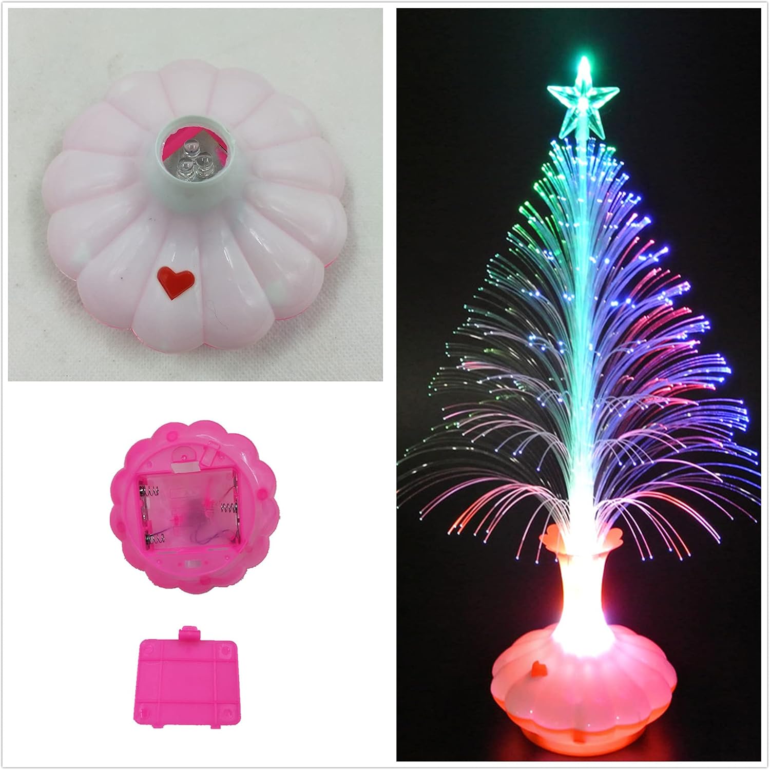 2 Pack LED Fiber Optic Christmas Tree, Color Changing Holiday Tree Set with a Star, 12.6" Tabletop Christmas Lighted Tree for Christmas Houses Decoration and Holiday Scene (No Battery)