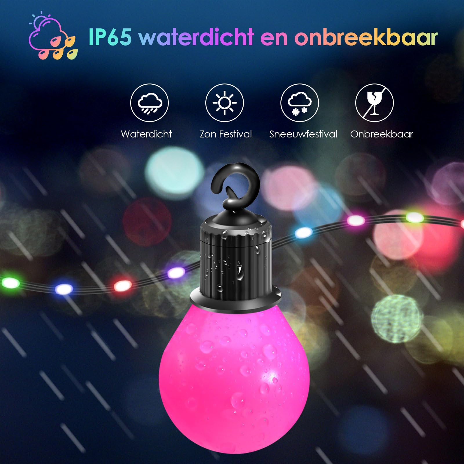 Greenclick LED Lichterkette Außen 12,5M USB RGB Weihnachten Lichterkette 20 G40 Glühbirnen 100 LED Lichterketten IP65 Wasserdicht 12 Modi Deko für Garten, Halloween, Weihnachten, Hochzeit, Party