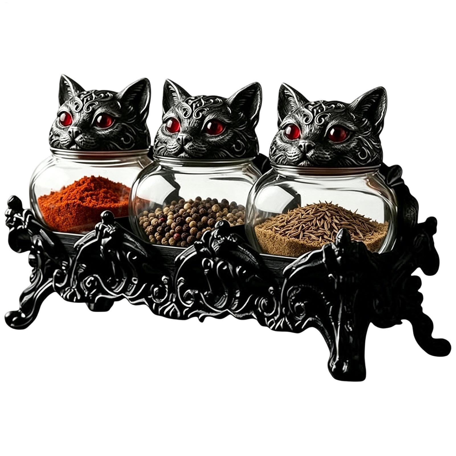 Générique Vorratsglas mit Deckel, 3 Stück, Gothic Katzenkopf – Gewürzgläser mit Deckel – für , Küche, Tee, Salz und Pfeffer