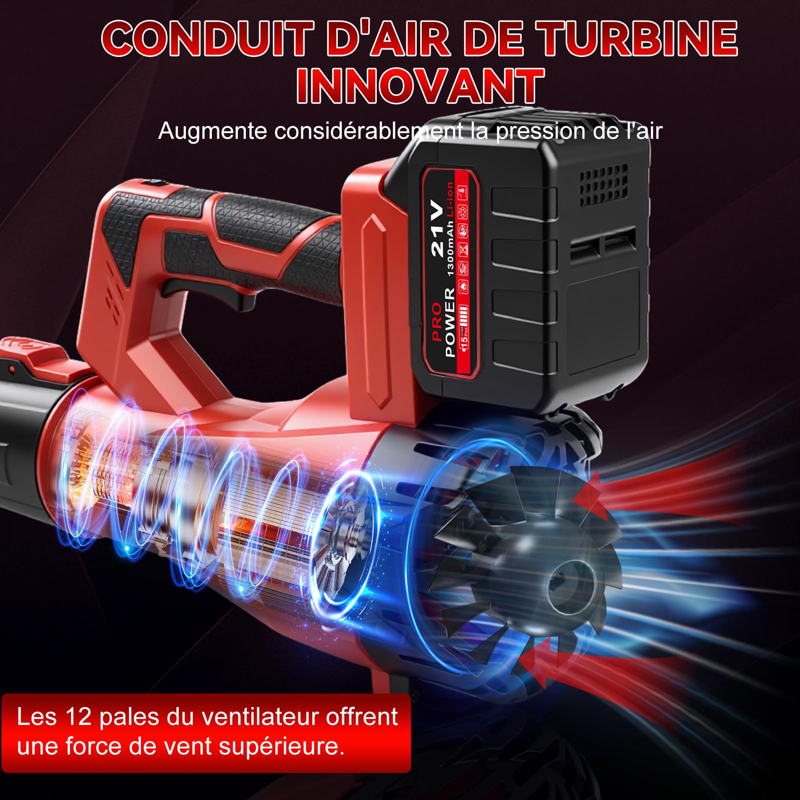 Aspirateur à Feuilles sans Fil 200km/h, 6 Vitesses Souffleur électrique sans Fil à 6 Vitesses,avec Batterie 1300 mAh et Chargeur, souffleur de Feuilles sans Fil pour Le Jardin,la terrasse,la Voiture
